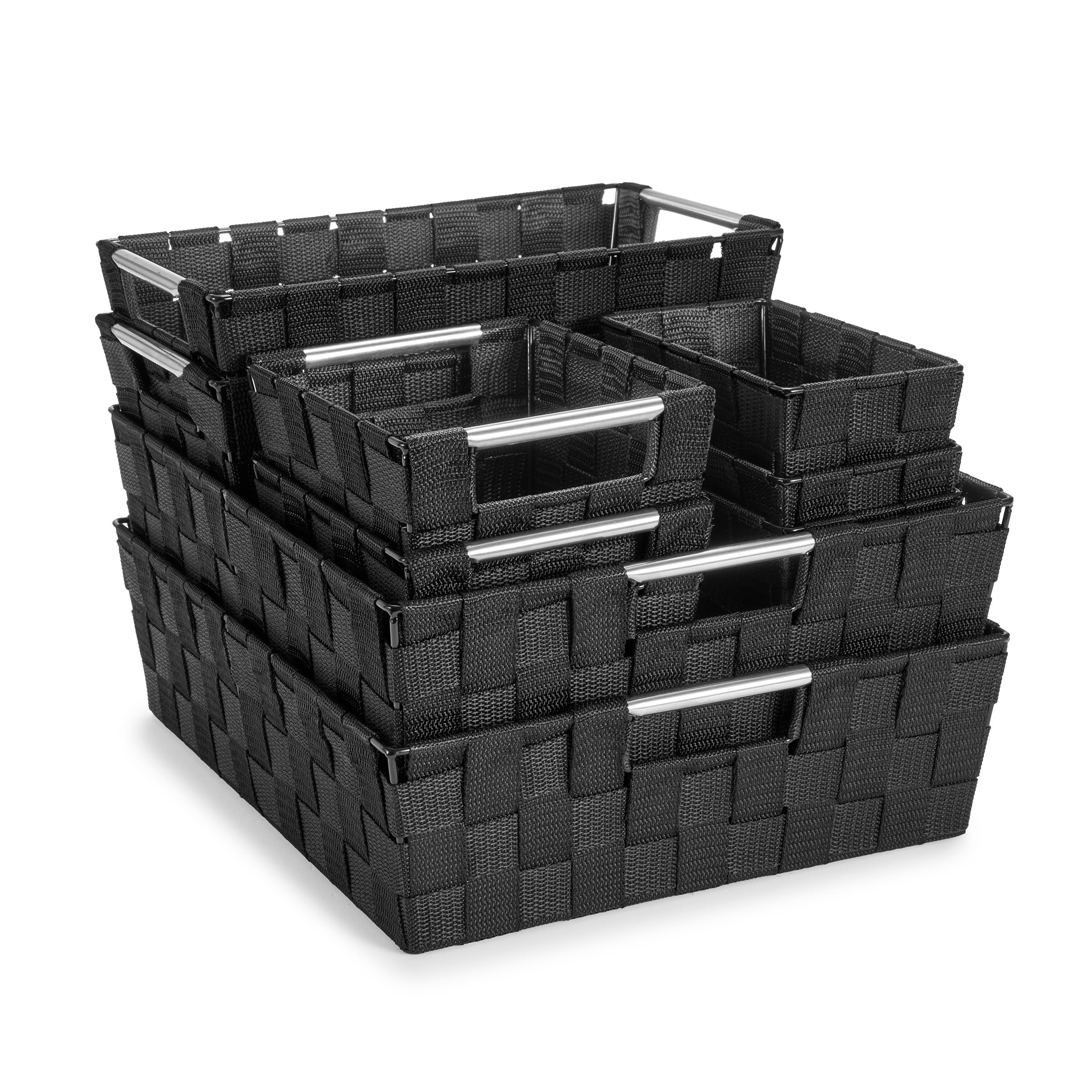 Sorbus Set of 9 Woven Storage Baskets – Mesh Hand-Woven Baskets for Organizing, Fabric Storage Bins for Linen Closet Organizer, Storage Baskets for Shelves, Home Organization and Decor (Black)