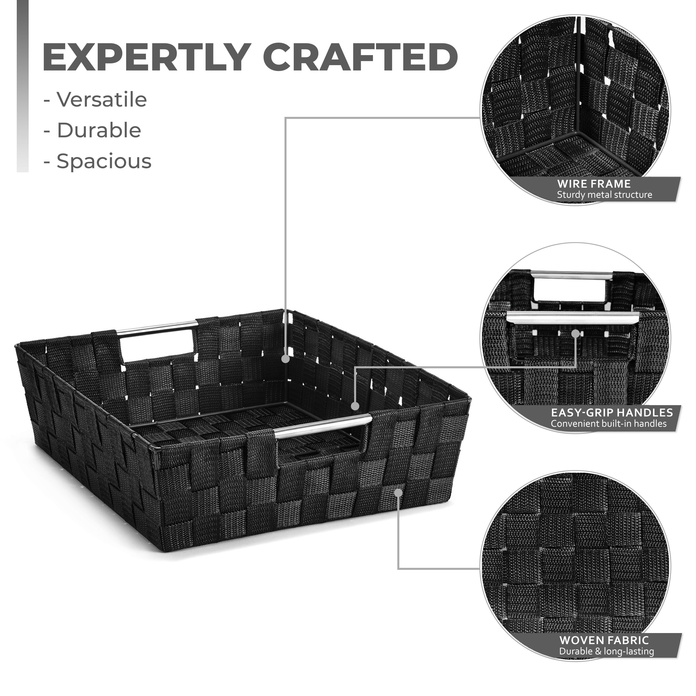 Sorbus Set of 9 Woven Storage Baskets – Mesh Hand-Woven Baskets for Organizing, Fabric Storage Bins for Linen Closet Organizer, Storage Baskets for Shelves, Home Organization and Decor (Black) - Image 2