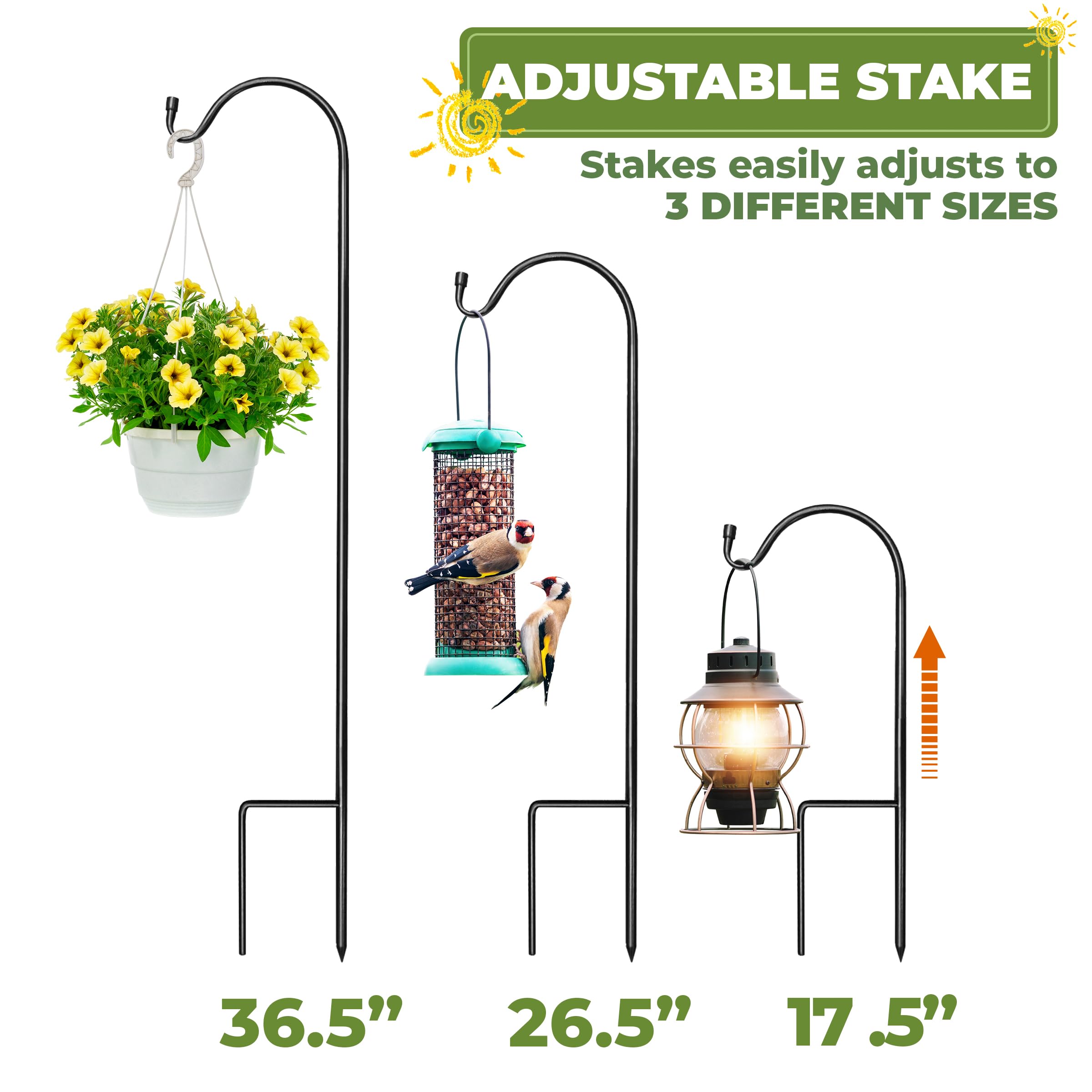 Sorbus Shepherds Hooks for Outdoor - Set of 10 Extendable Garden Planter Stakes for Bird Feeders, Outdoor Décor, Plants, Lights, Lanterns, Flower Baskets and More! Supports Up to 6.5 Lbs. (10 Pack) - Image 3
