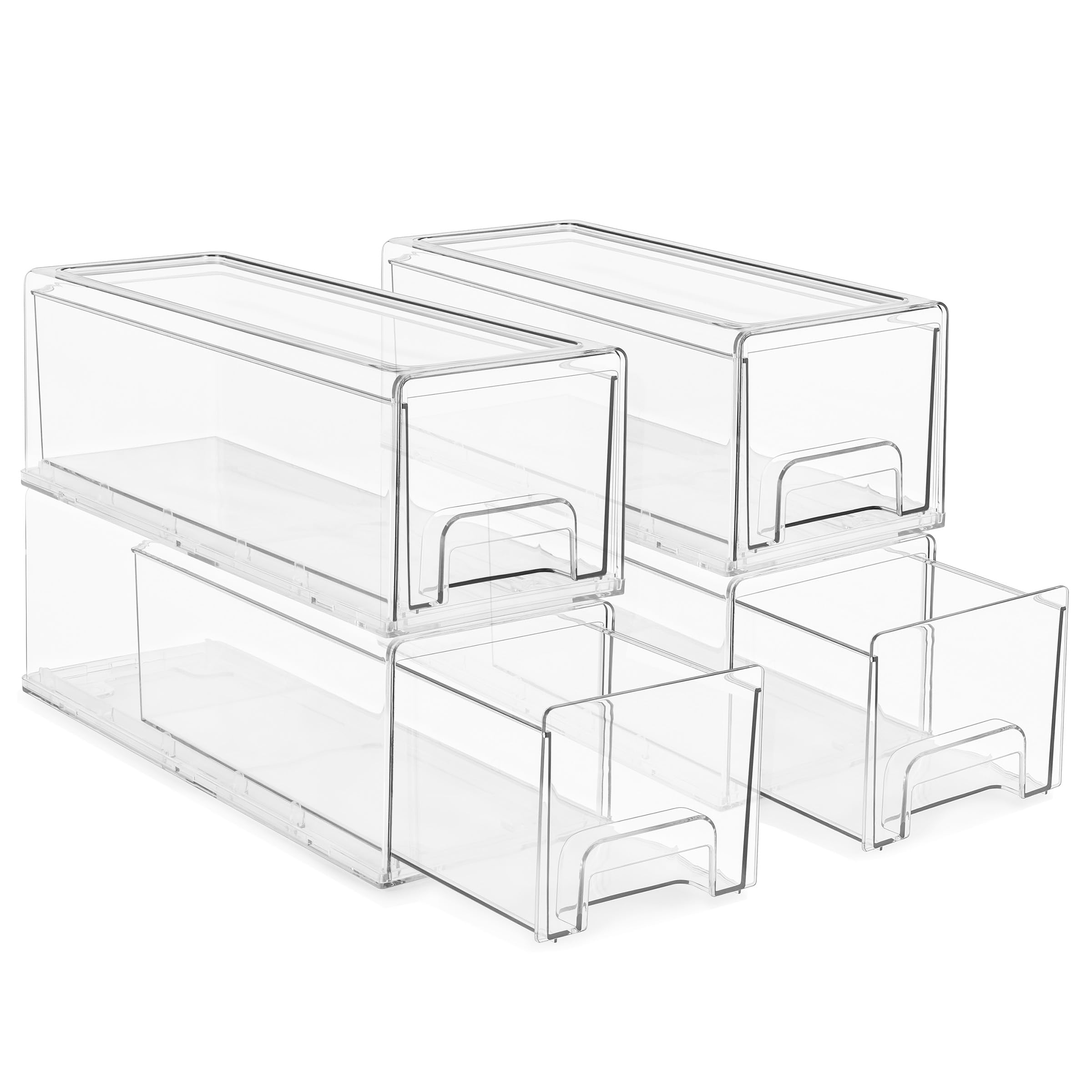Sorbus Small Wide Clear Storage Drawers (4 Pack) – Stackable Pull-Out Storage Bins for Fridge, Pantry, and Cabinet Organization – Acrylic Drawer Organizers