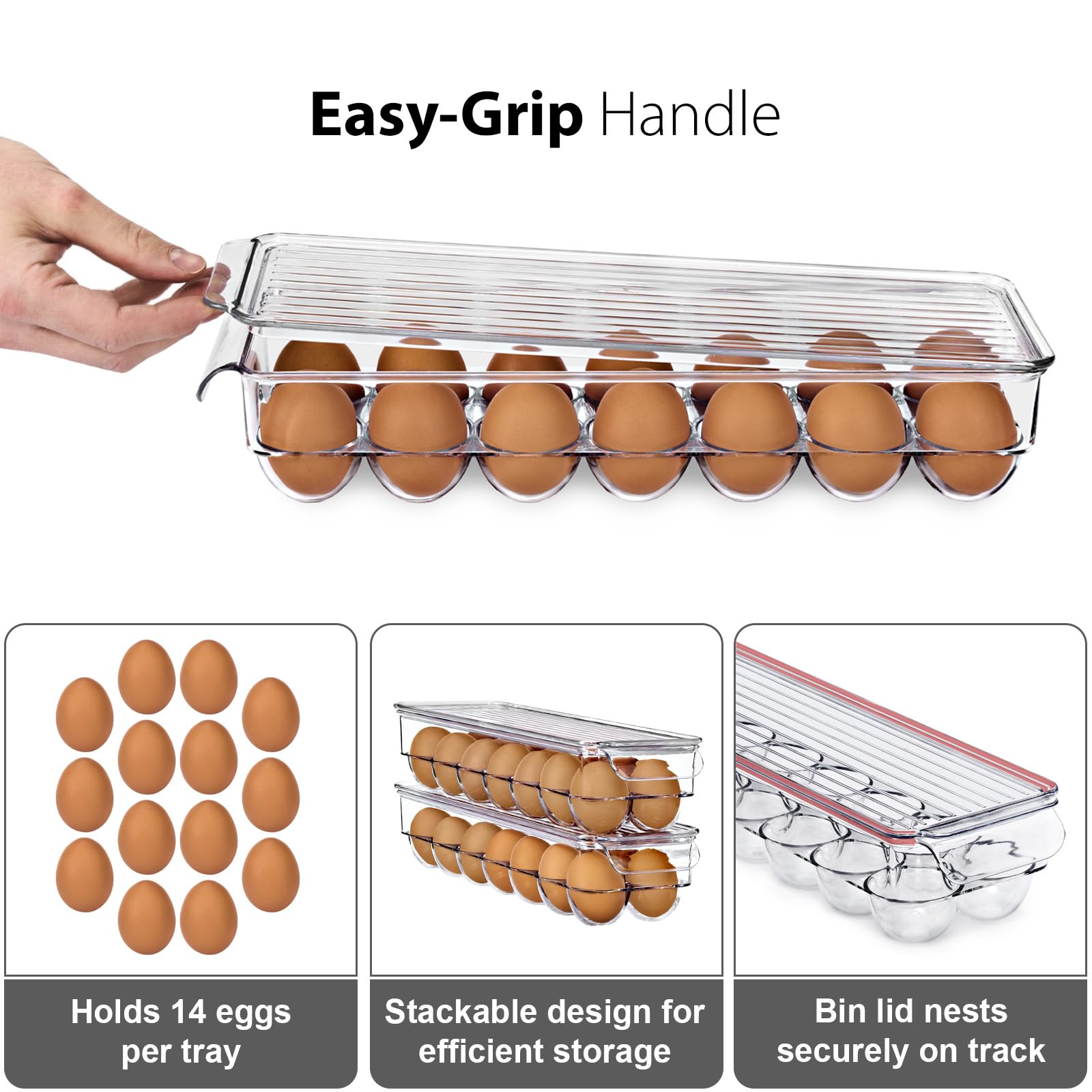Sorbus Soda Can Organizer for Refrigerator & Egg Holder for Fridge Set, 1 Stackable Can Holder Dispenser Holds 12 Cans Each & 1 Egg Holders with Lid holds 14 eggs for Fridge, Pantry, Freezer, BPA-Free - Image 7
