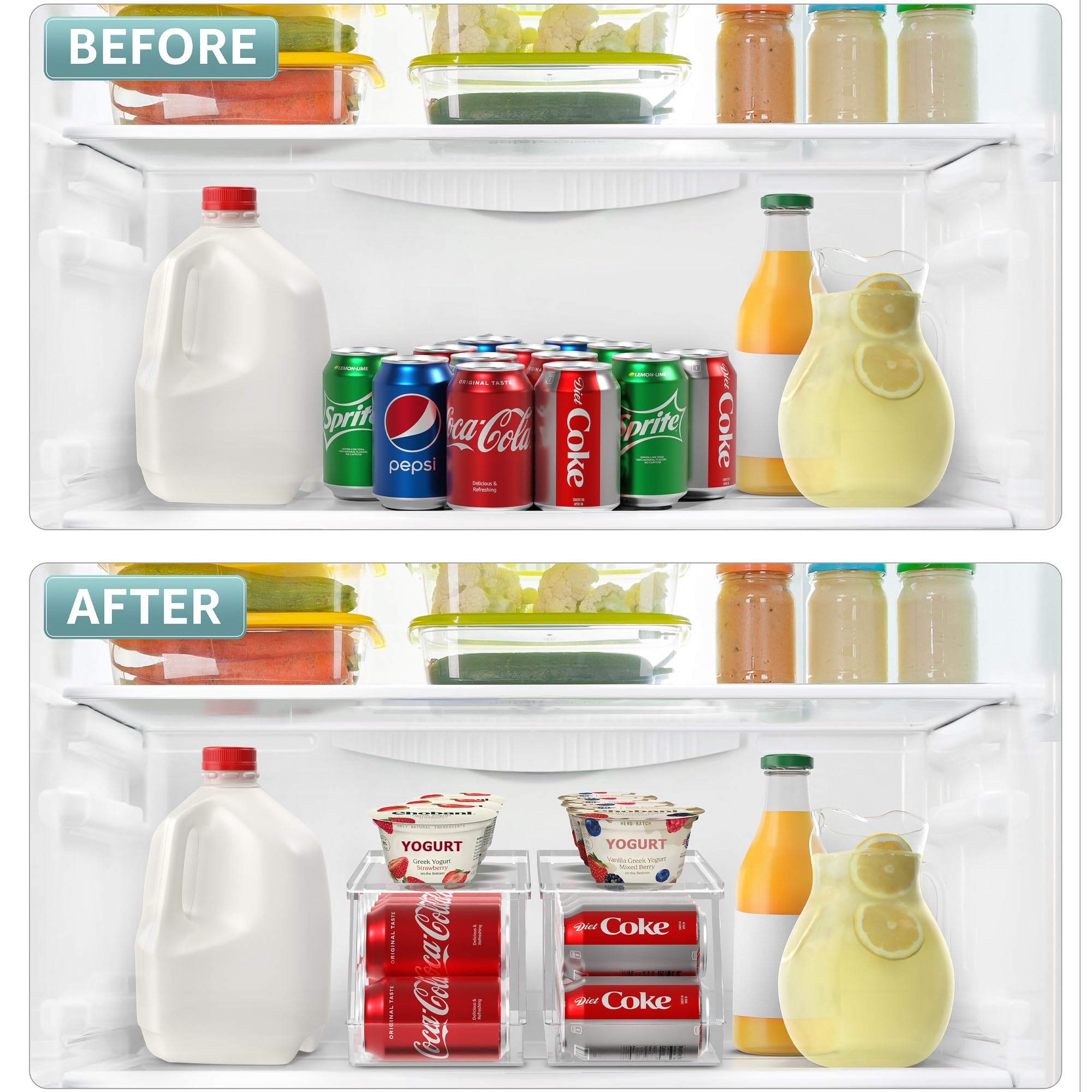 Sorbus Soda Can Organizer for Refrigerator Stackable Can Holder Dispenser with Lid for Fridge, Pantry, Freezer – Holds 12 Cans Each, BPA-Free, Clear Design, (2-Pack) - Image 5