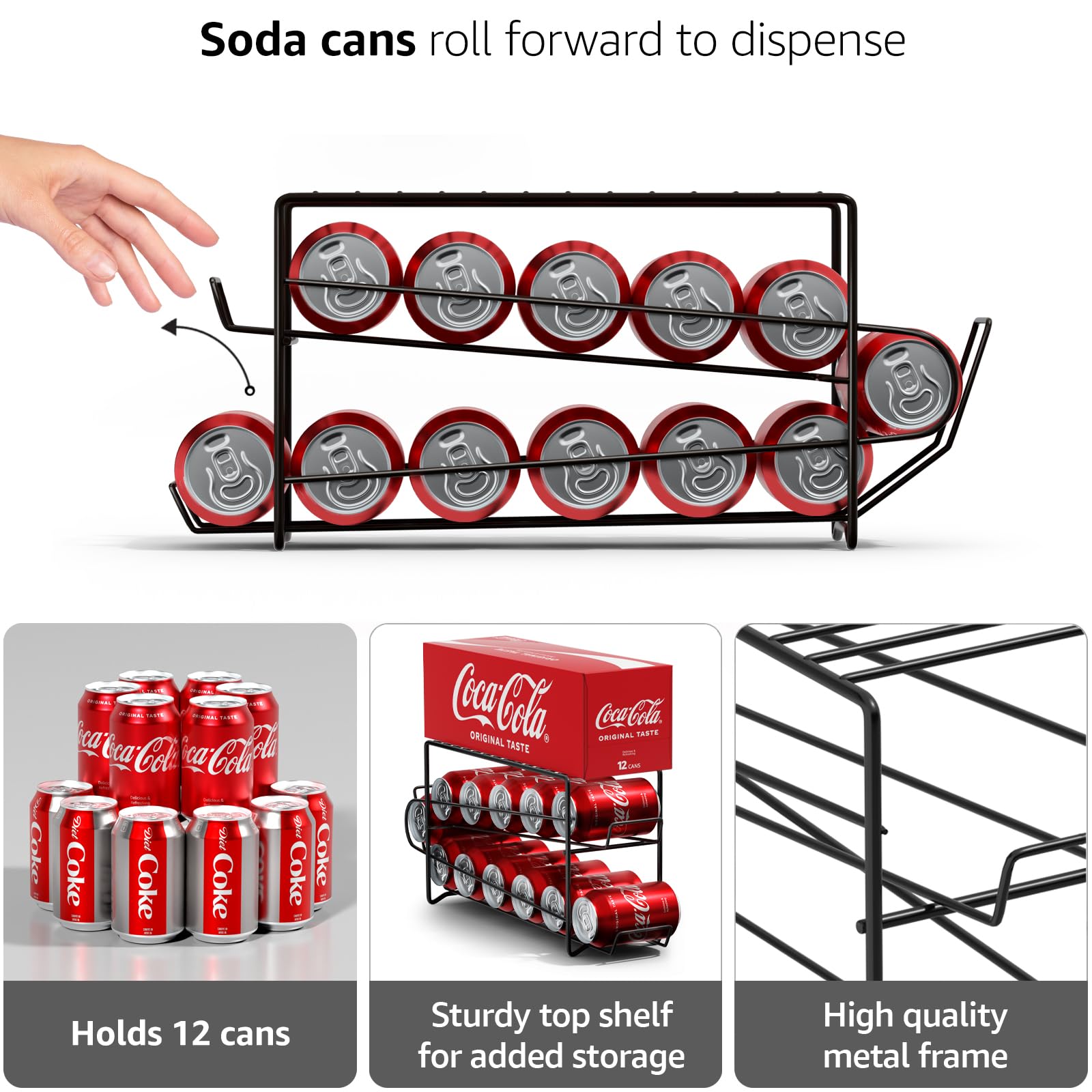 Sorbus Soda Can Rack Beverage Dispenser & Organizer for 12 Standard 12oz Cans - Refrigerator Compatible (1 Pack, Black) - Image 4