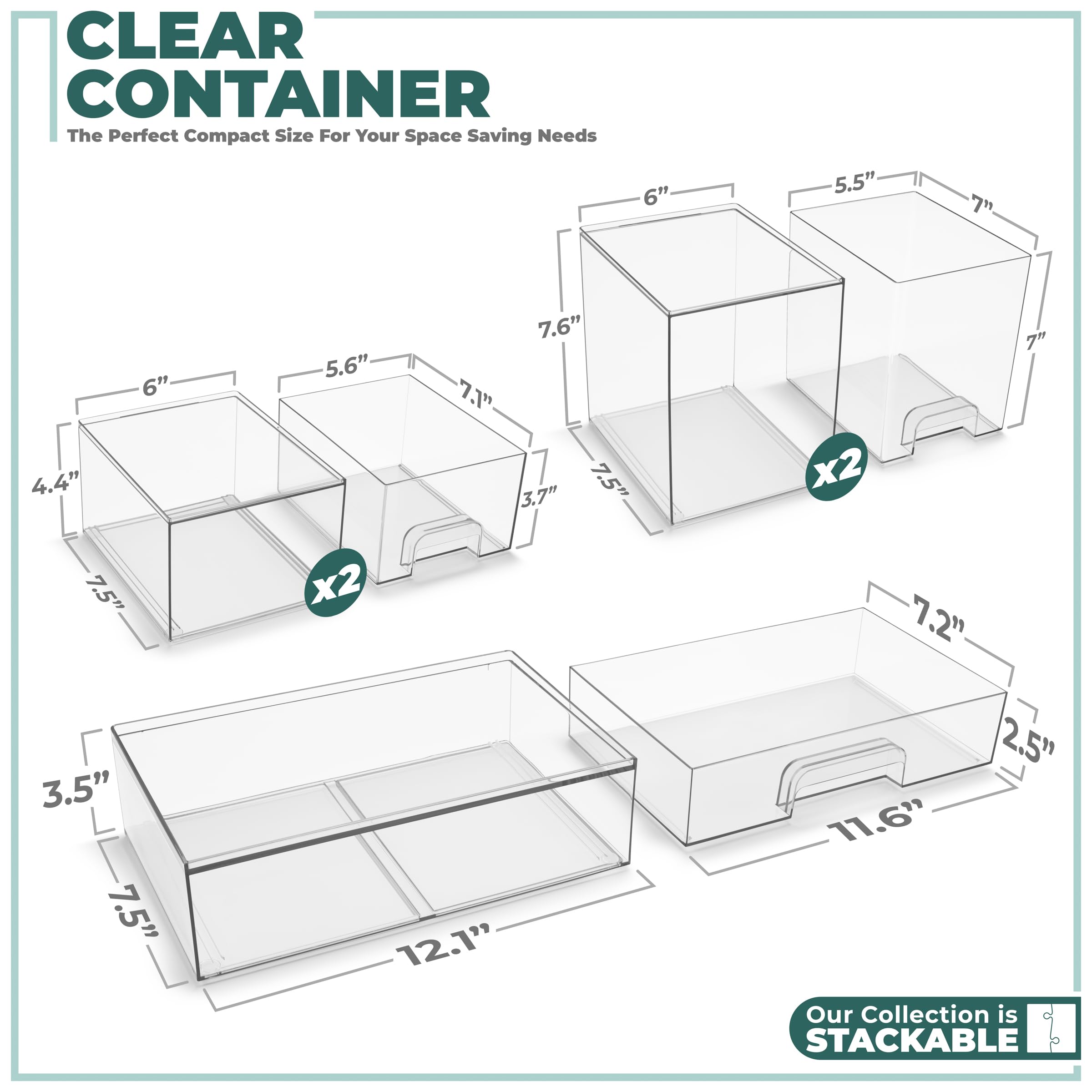 Sorbus Stackable Acrylic Storage Drawers – 2 Small + 2 Tall + 1 Wide – 5 Pack Clear Plastic Organizer Bins for Baby Bottles, Makeup, Bathroom & Vanity, Pull-Out Drawer Design for Kitchen Cabinets - Image 6