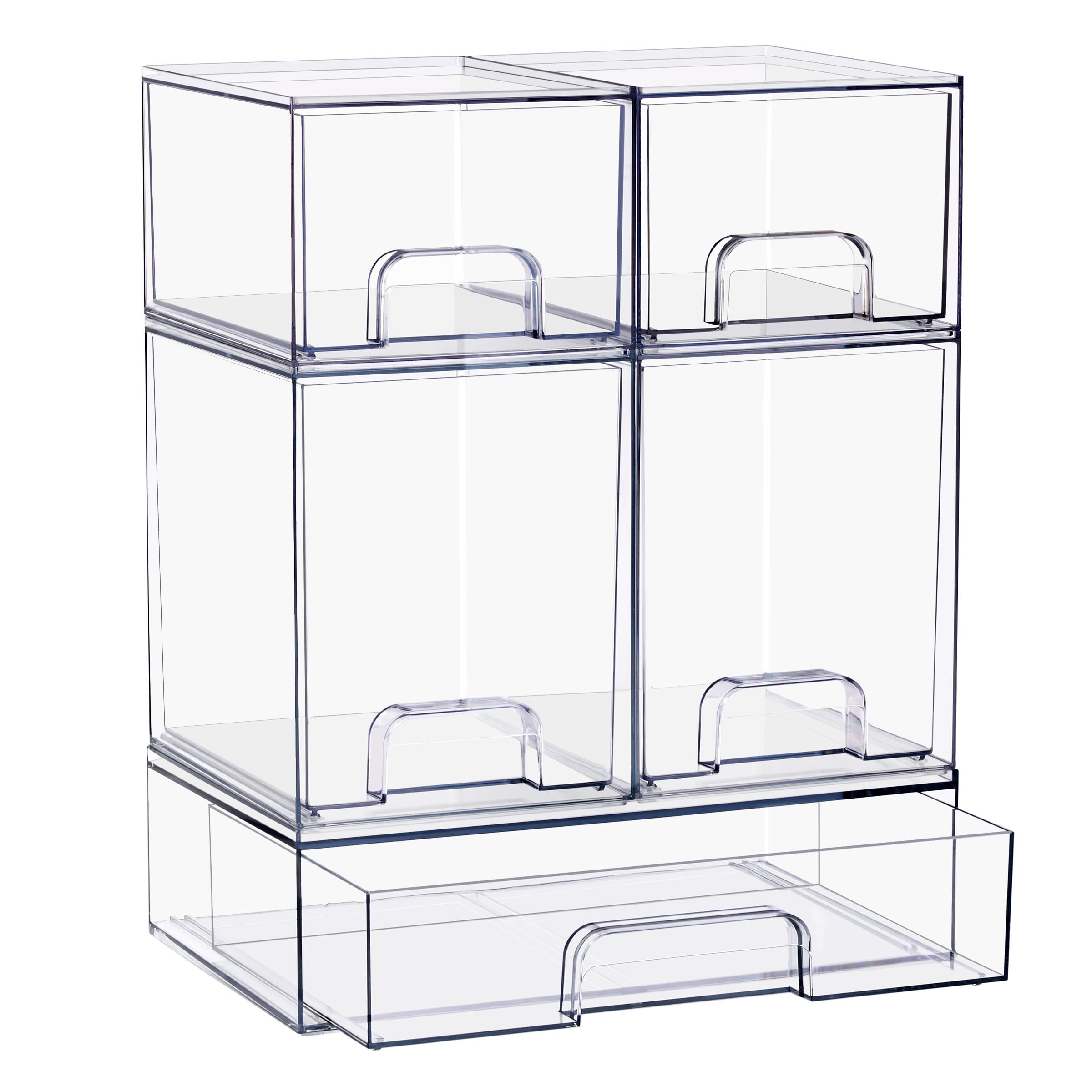 Sorbus Stackable Acrylic Storage Drawers – 2 Small + 2 Tall + 1 Wide – 5 Pack Clear Plastic Organizer Bins for Baby Bottles, Makeup, Bathroom & Vanity, Pull-Out Drawer Design for Kitchen Cabinets - Image 8