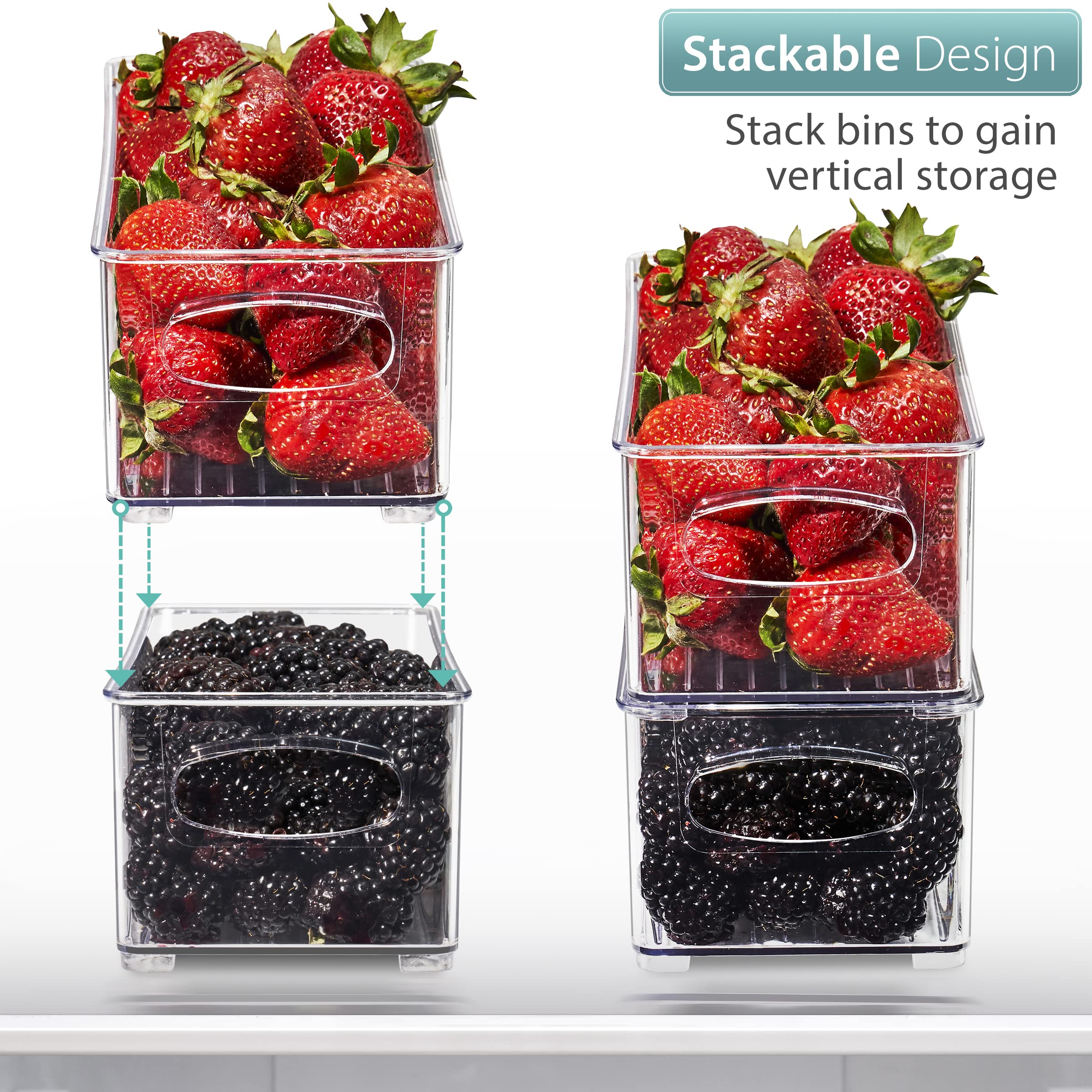 Sorbus Stackable Refrigerator Organizer Bins - Clear Storage Bins for Kitchen Pantry, Freezer & Fridge Organization - Food Organizing Plastic Containers with Handles for Countertops & Drawers (6 Pack) - Image 3