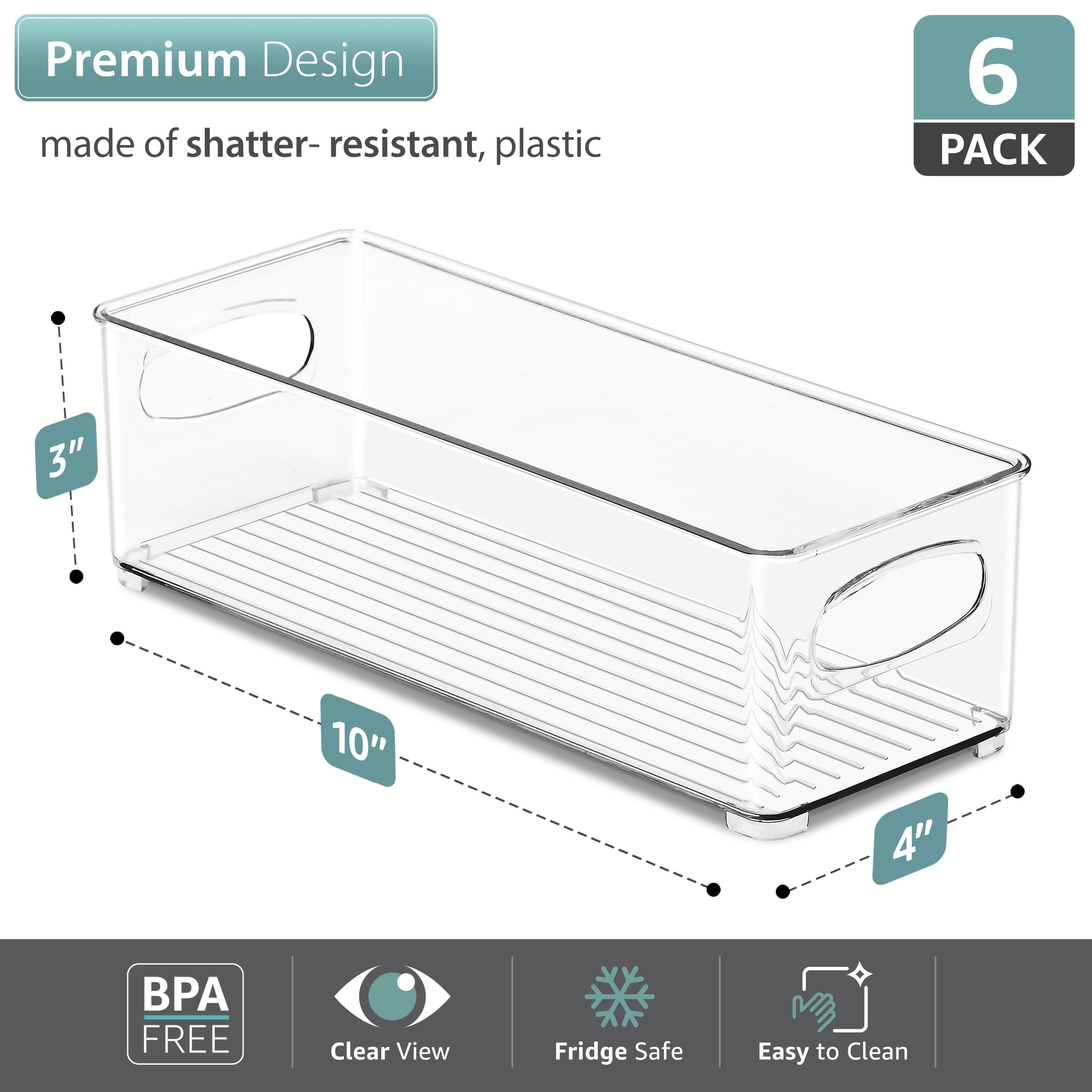 Sorbus Stackable Refrigerator Organizer Bins - Clear Storage Bins for Kitchen Pantry, Freezer & Fridge Organization - Food Organizing Plastic Containers with Handles for Countertops & Drawers (6 Pack) - Image 4