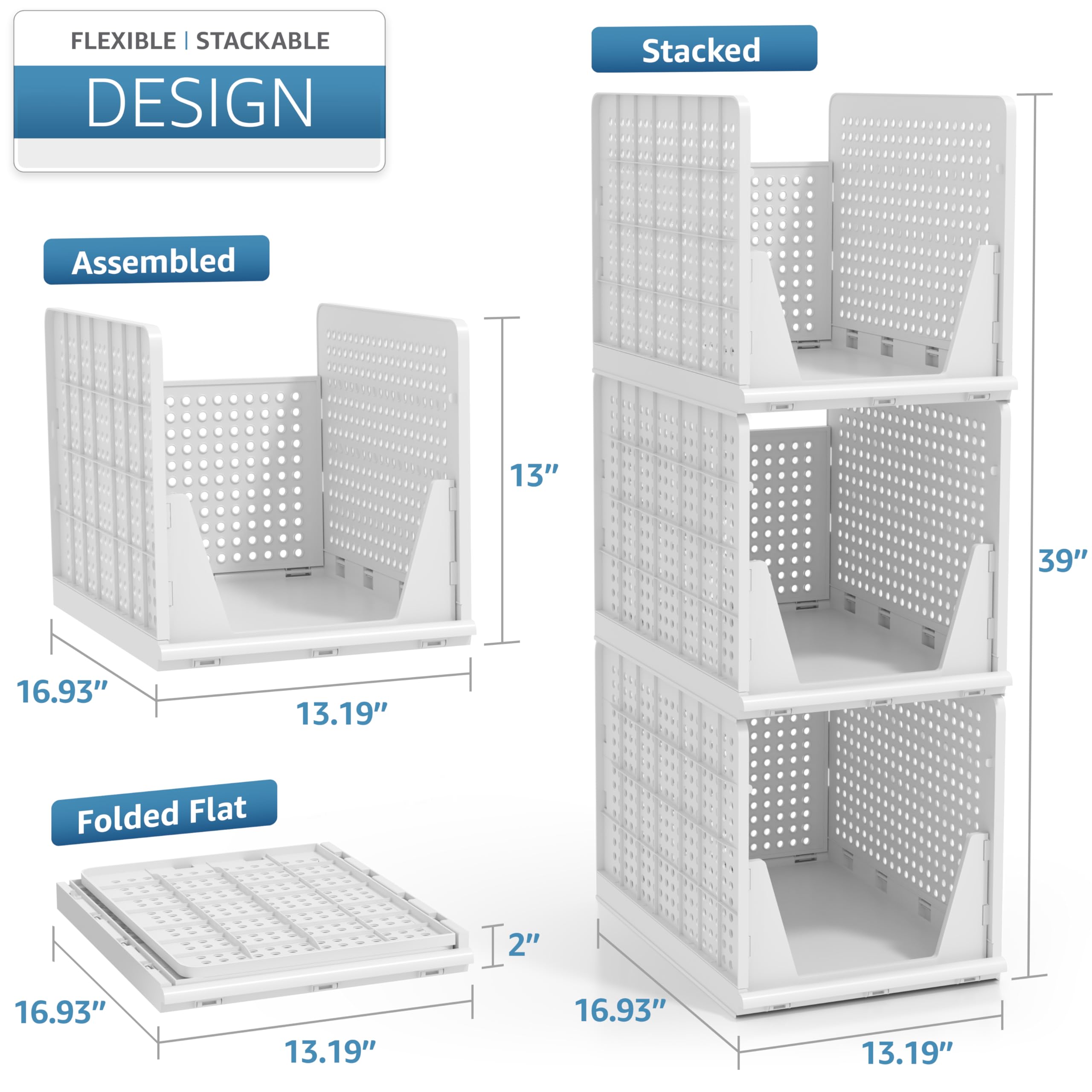 Sorbus Stackable Shelf Organizer Baskets – Plastic Closet Organizer for Clothes, Pantry, Bathroom, Kitchen & Garage – Open Front Storage Bins for Cabinets, Countertops & Under Shelf Organization - Image 6