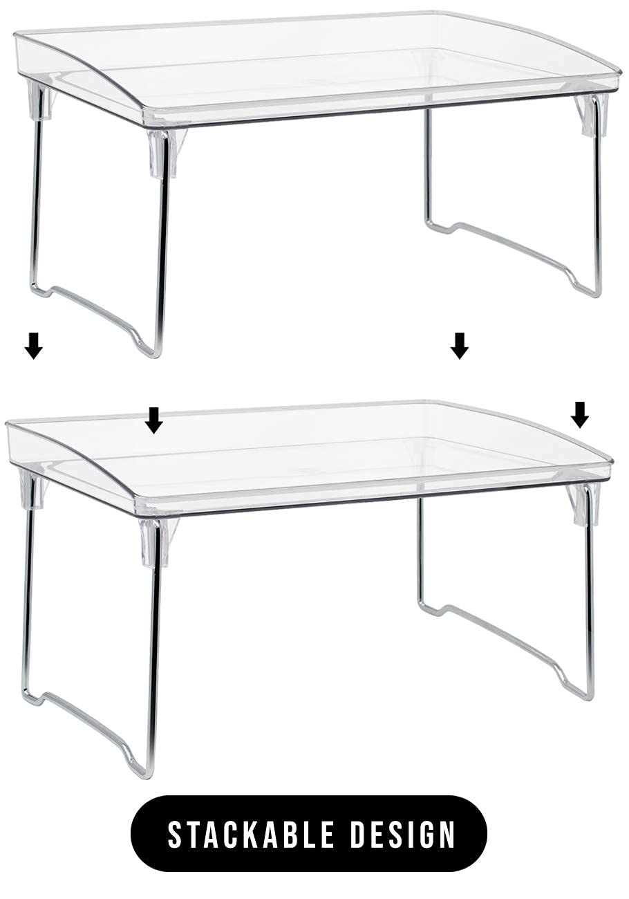 Sorbus Stackable Shelves for Cabinets & Countertop - Storage Shelf Organizer Stand Racks- Foldable Shelves for Undersink, Kitchen Cabinets, Pantry, Countertops, Clear Plastic/Metal - Image 4