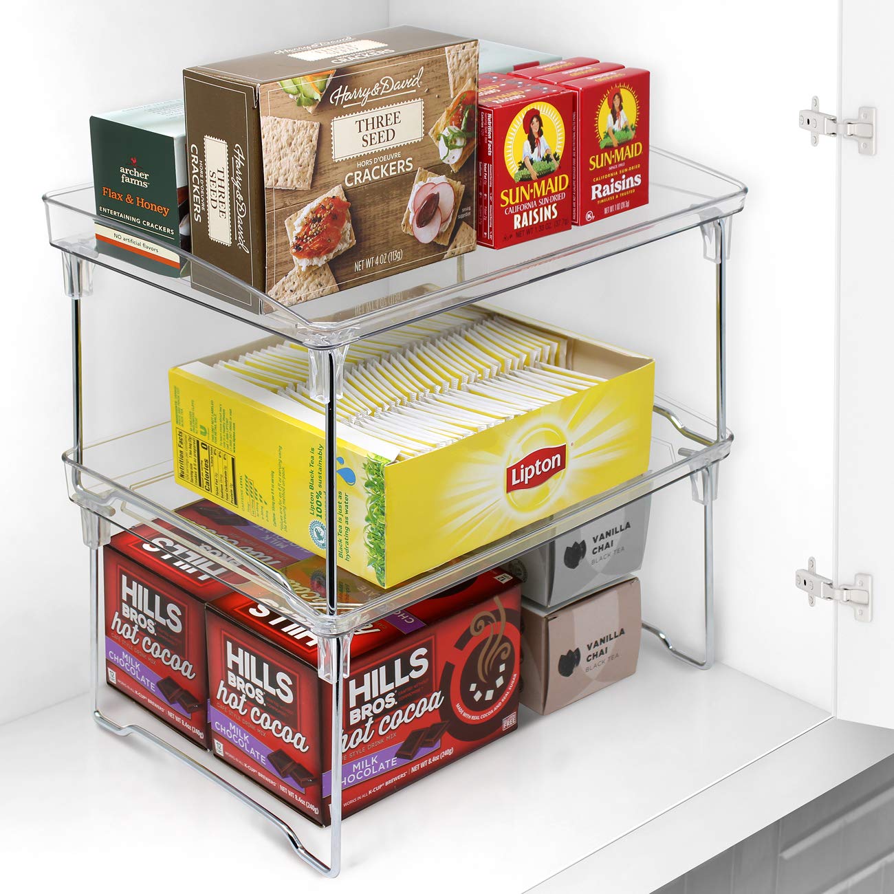 Sorbus Stackable Shelves for Cabinets & Countertop - Storage Shelf Organizer Stand Racks- Foldable Shelves for Undersink, Kitchen Cabinets, Pantry, Countertops, Clear Plastic/Metal - Image 5