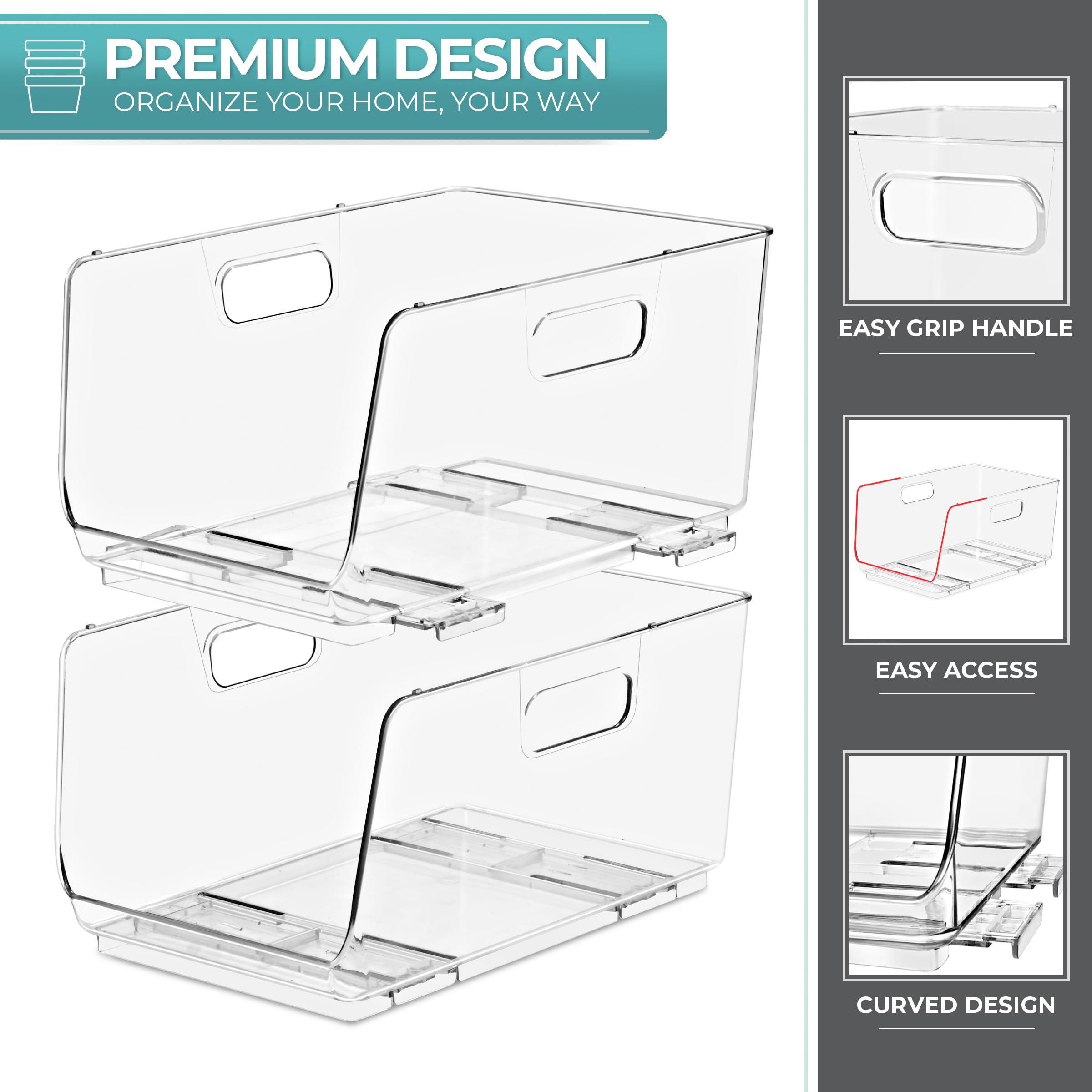 Sorbus Stackable Storage Bins Open Front - Clear Stackable Storage Bins - Pantry Bins for Storage and Organization - Acrylic Stackable Bins for Kitchen - Clear Pantry Organizer Bins (Medium 2 Pack) - Image 4
