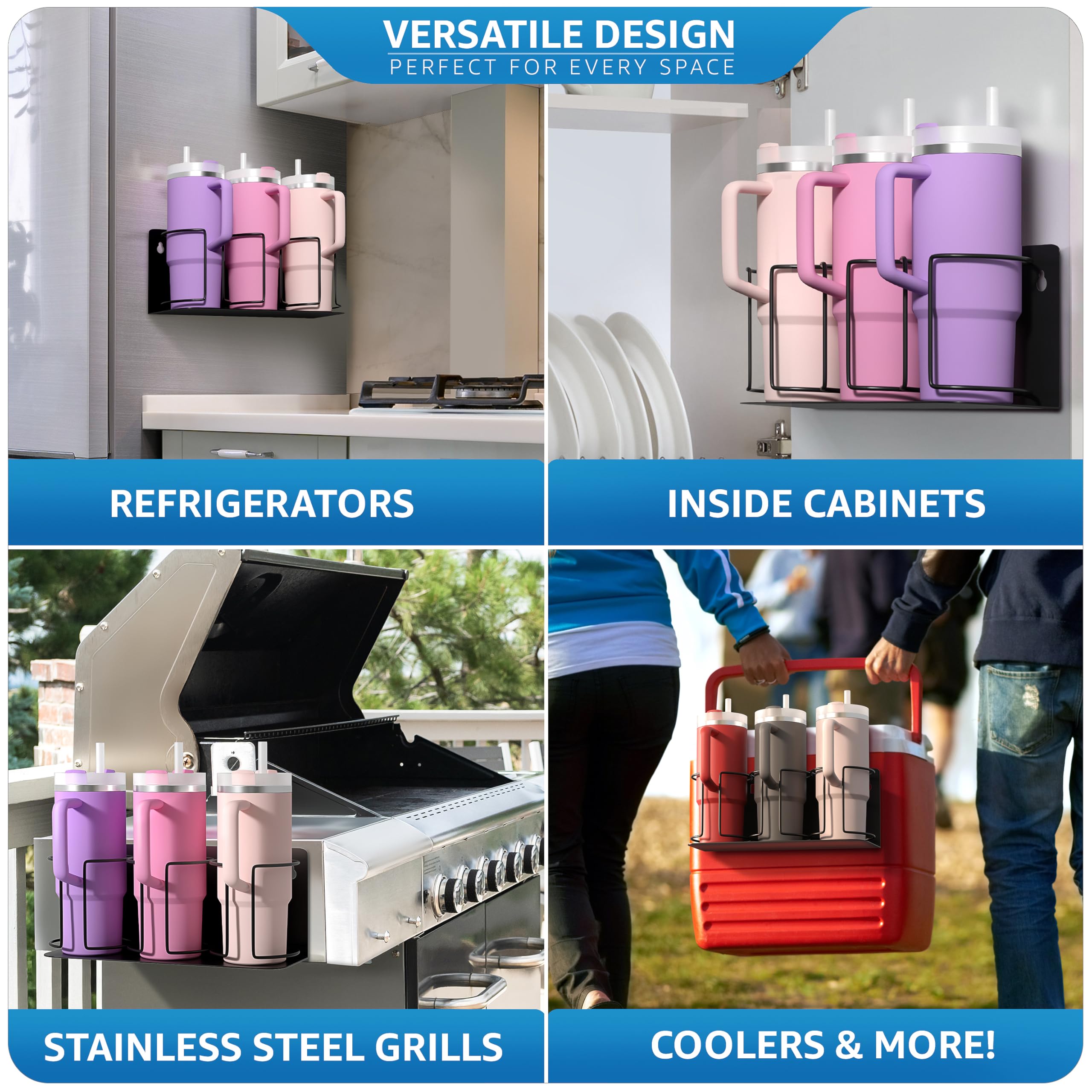 Sorbus Stanley Cup Organizer – 3-Cup Holder for Cabinet, Fridge, or Wall – Magnetic or Screw Mount – Stanley Storage Organizer for 20oz 30oz 40oz Cups, Tumblers, and Water Bottles (Black 1-Pack) - Image 5