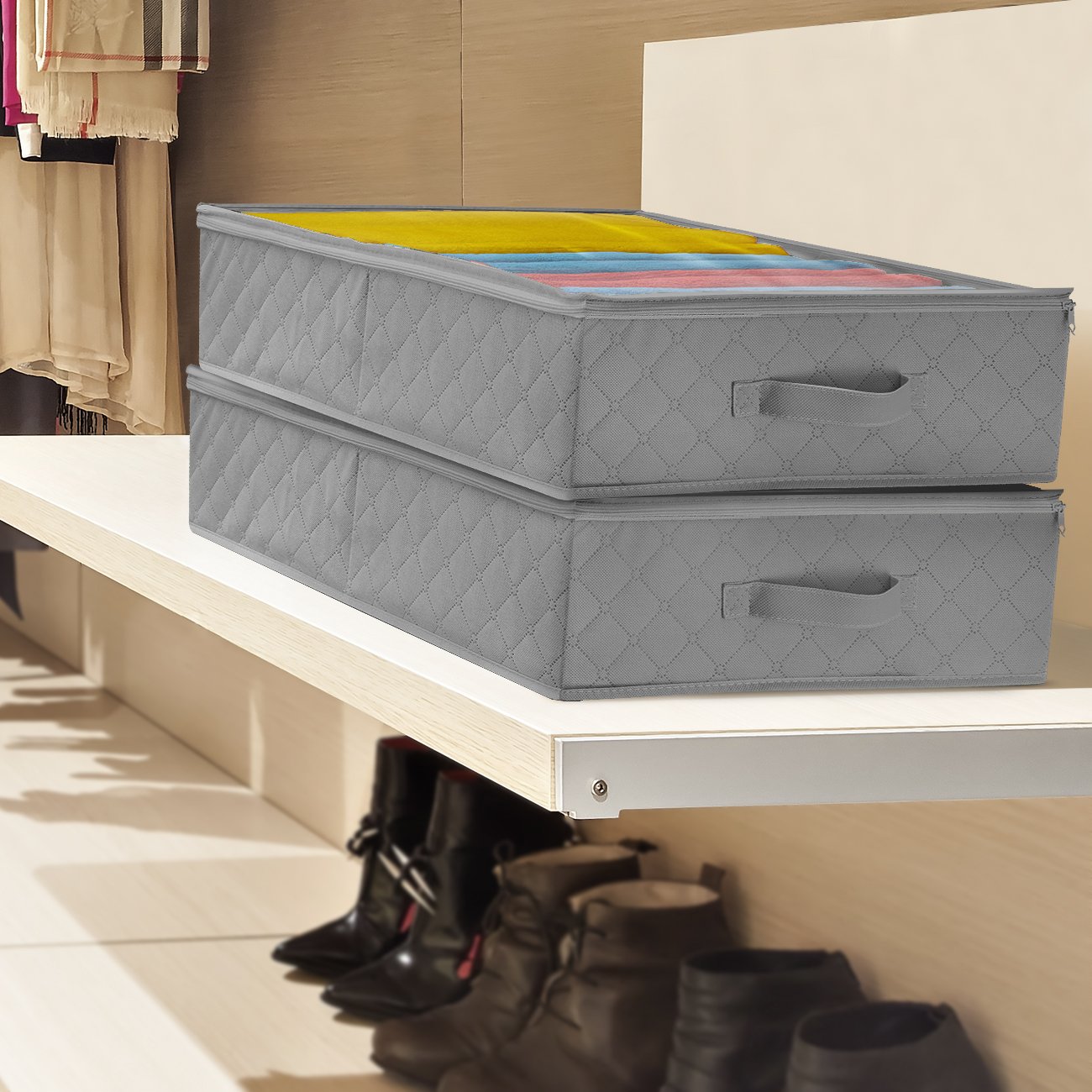 Sorbus Storage Bags Closet & Underbed Organizer Set, Clear Cover, Foldable with Carry Handles, Great for, Clothes, Linens, Bedding, Closets, Bedrooms, and More (Closet Organizer, Gray) - Image 4