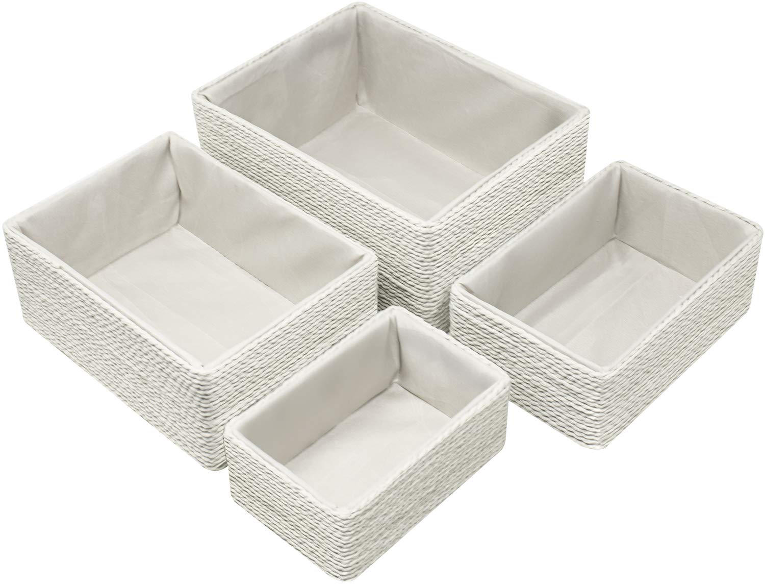 Sorbus Storage Baskets 4-Piece Set - Stackable Woven Basket Paper Rope Bin Boxes for Makeup, Office Supplies, Bedroom, Closet (Beige) - Image 6