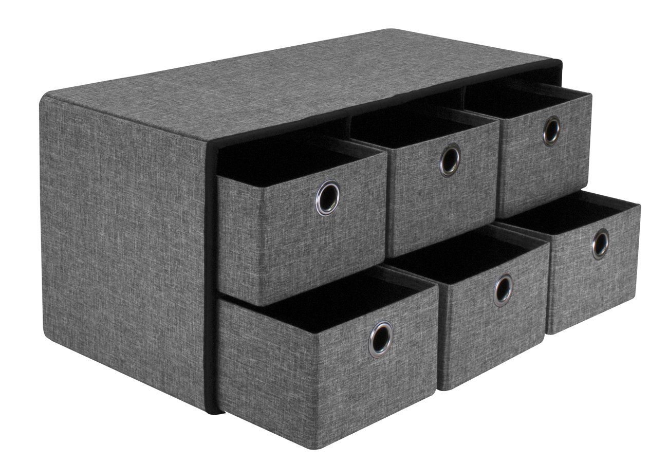 Sorbus Storage Bench Chest with Drawers – Collapsible Folding Bench Ottoman Includes Cover – Perfect for Entryway, Bedroom Bench, Cubby Drawer Footstool, Hope Chest, Faux Linen (Gray) - Image 4