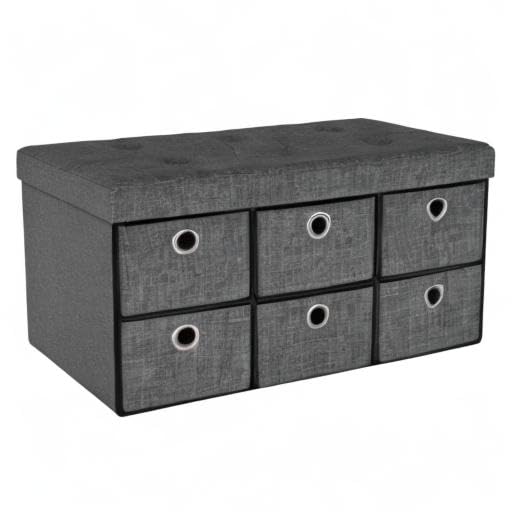 Sorbus Storage Bench Chest with Drawers – Collapsible Folding Bench Ottoman Includes Cover – Perfect for Entryway, Bedroom Bench, Cubby Drawer Footstool, Hope Chest, Faux Linen (Gray) - Image 8