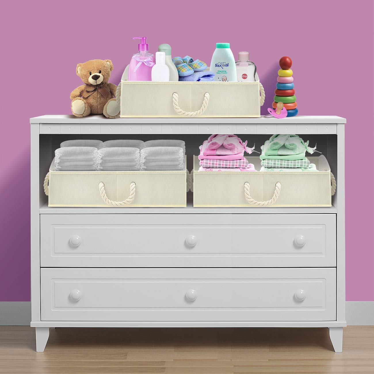 Sorbus Storage Bins [3-Pack] Fabric Storage Baskets, Foldable Closet Organizer Trapezoid Storage Box (Beige) - Image 3