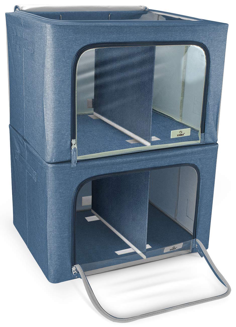 Sorbus Storage Bins with Divided Interior - Large Stackable & Foldable Organizer Containers with Metal Frame, Oxford Fabric, Large Window & Carry Handles - Organization for Bedroom, Linens & Clothes - Image 8