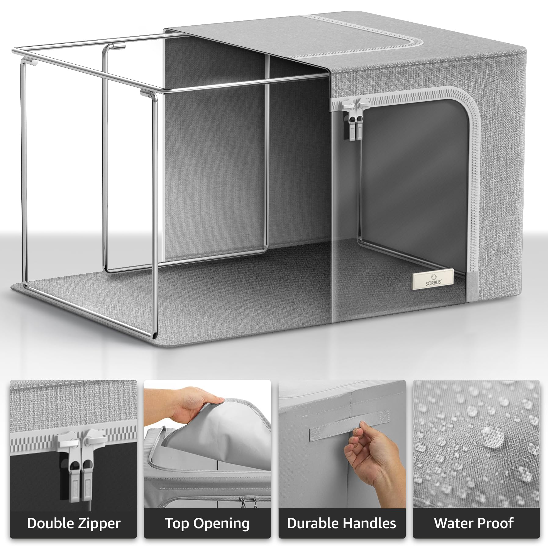 Sorbus Storage Bins with Metal Frame - Stackable & Foldable Clothes Organizer Bags - Oxford Fabric Storage Containers with Large Clear Window & Carry Handles Organization for Bedding Linen & Clothing - Image 2