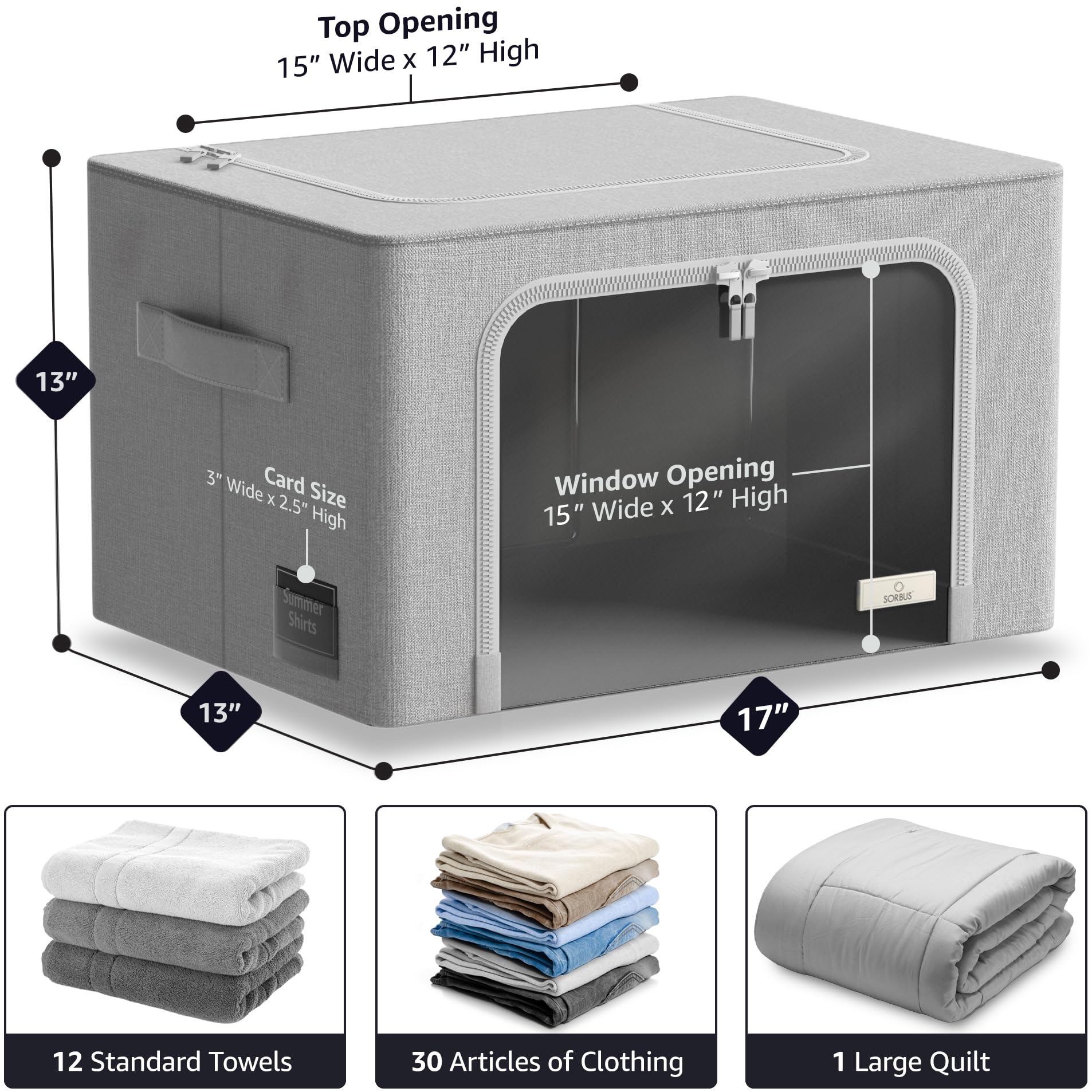 Sorbus Storage Bins with Metal Frame - Stackable & Foldable Clothes Organizer Bags - Oxford Fabric Storage Containers with Large Clear Window & Carry Handles Organization for Bedding Linen & Clothing - Image 4