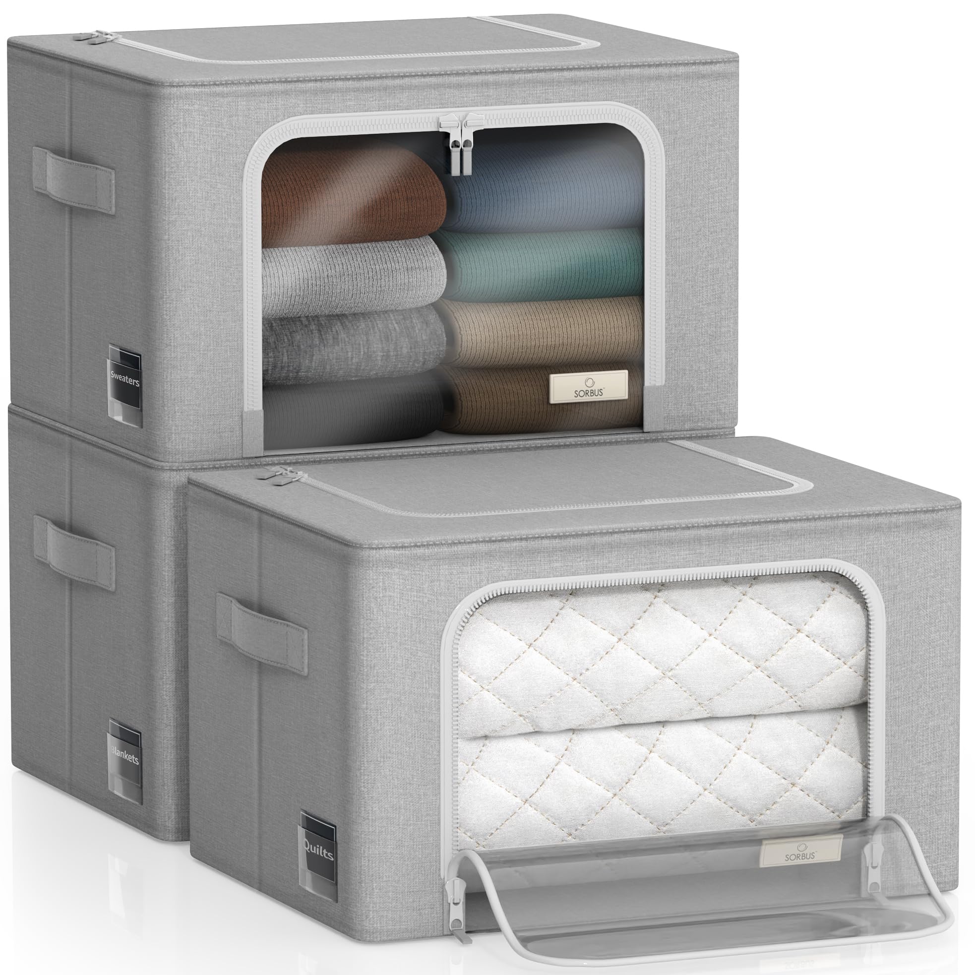 Sorbus Storage Bins with Metal Frame - Stackable & Foldable Clothes Organizer Bags - Oxford Fabric Storage Containers with Large Clear Window & Carry Handles Organization for Bedding Linen & Clothing - Image 7