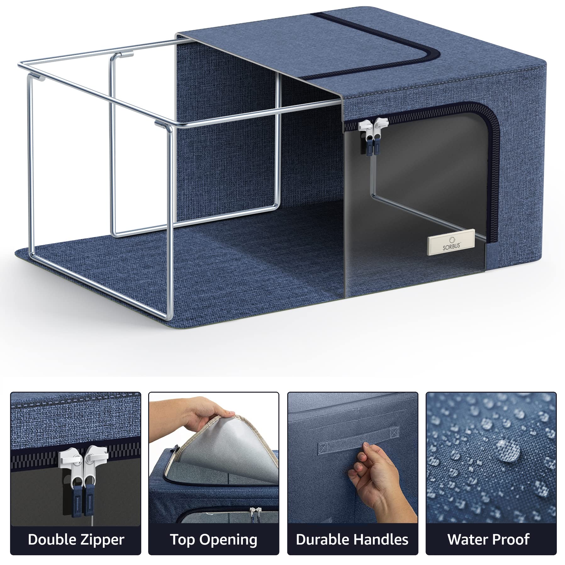 Sorbus Storage Bins with Metal Frame - Stackable & Foldable Clothes Organizer Bags - Oxford Fabric Storage Containers with Large Clear Window & Carry Handles, Bedroom Organization for Bedding & Linen - Image 5