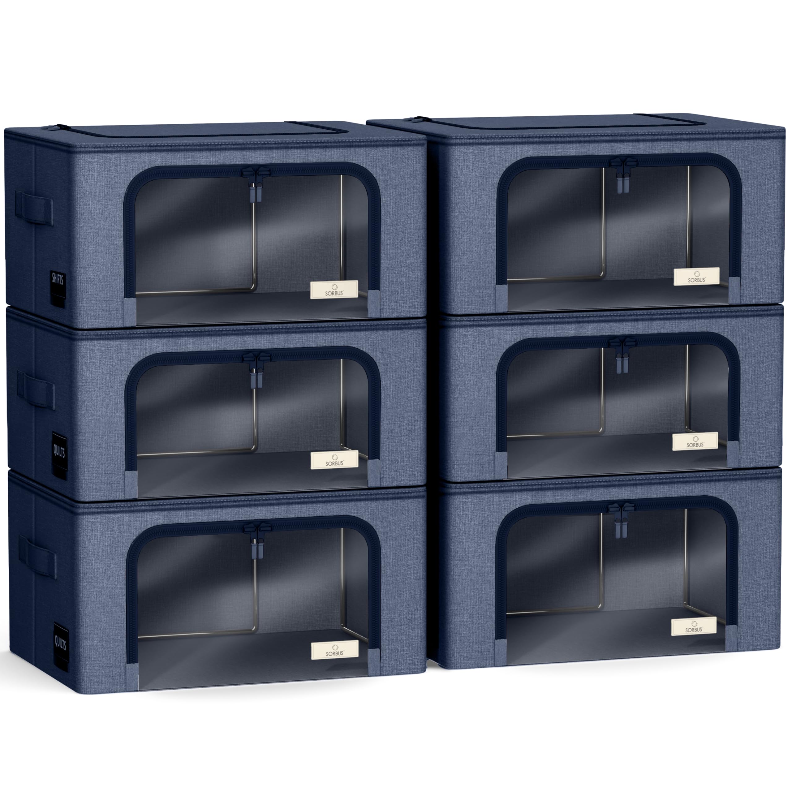 Sorbus Storage Bins with Metal Frame - Stackable & Foldable Clothes Organizer Bags - Oxford Fabric Storage Containers with Large Clear Window & Carry Handles, Bedroom Organization for Bedding & Linen - Image 7
