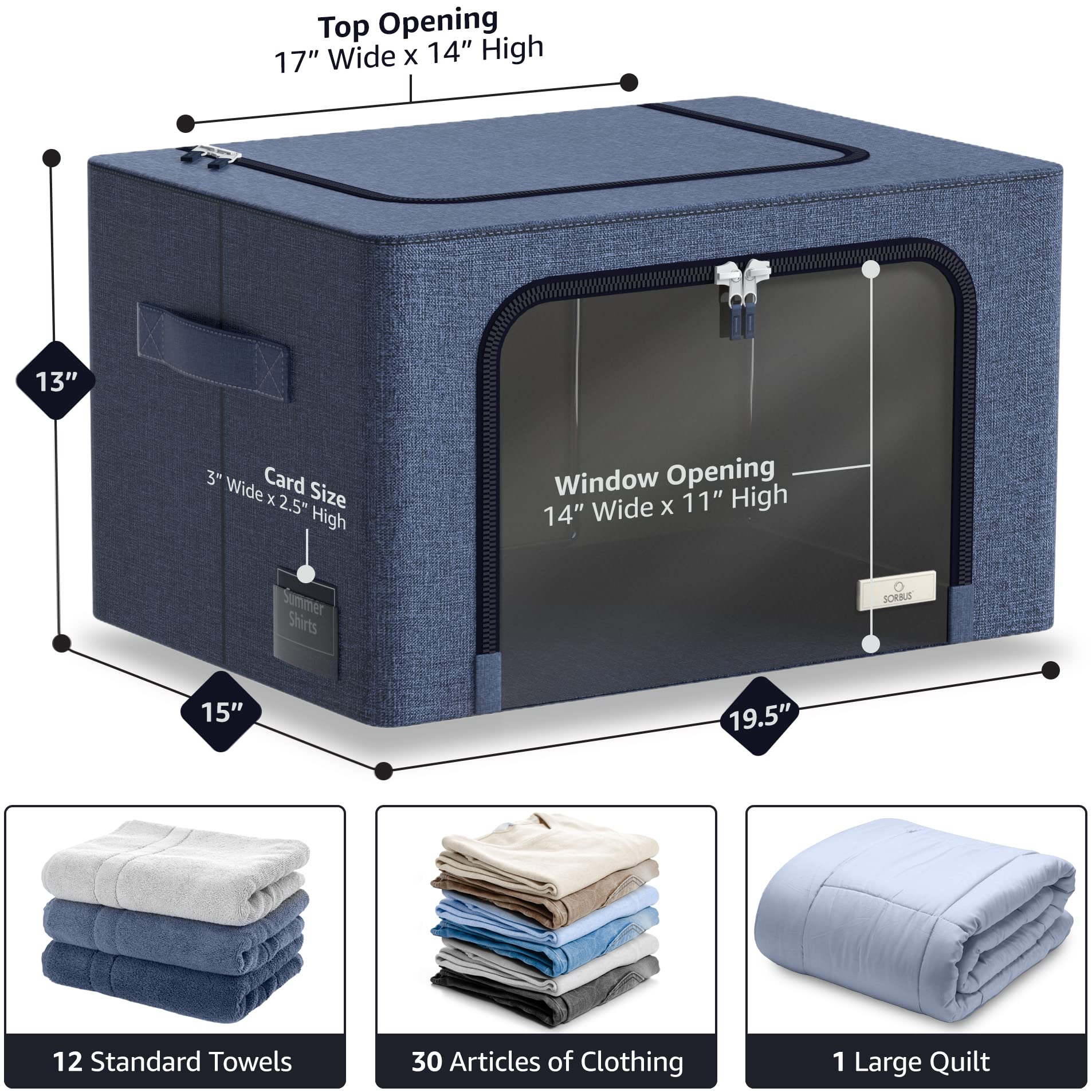 Sorbus Storage Bins with Metal Frame - Stackable & Foldable Clothes Organizer Bags - Oxford Fabric Storage Containers with Large Clear Window & Carry Handles Organization for Bedding Linen & Clothing - Image 3