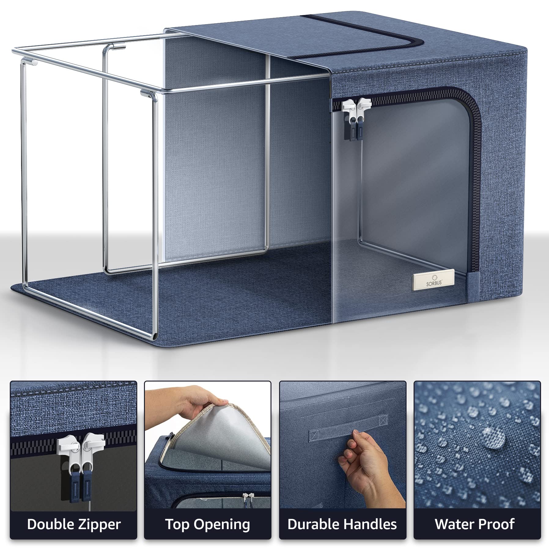 Sorbus Storage Bins with Metal Frame - Stackable & Foldable Clothes Organizer Bags - Oxford Fabric Storage Containers with Large Clear Window & Carry Handles Organization for Bedding Linen & Clothing - Image 5