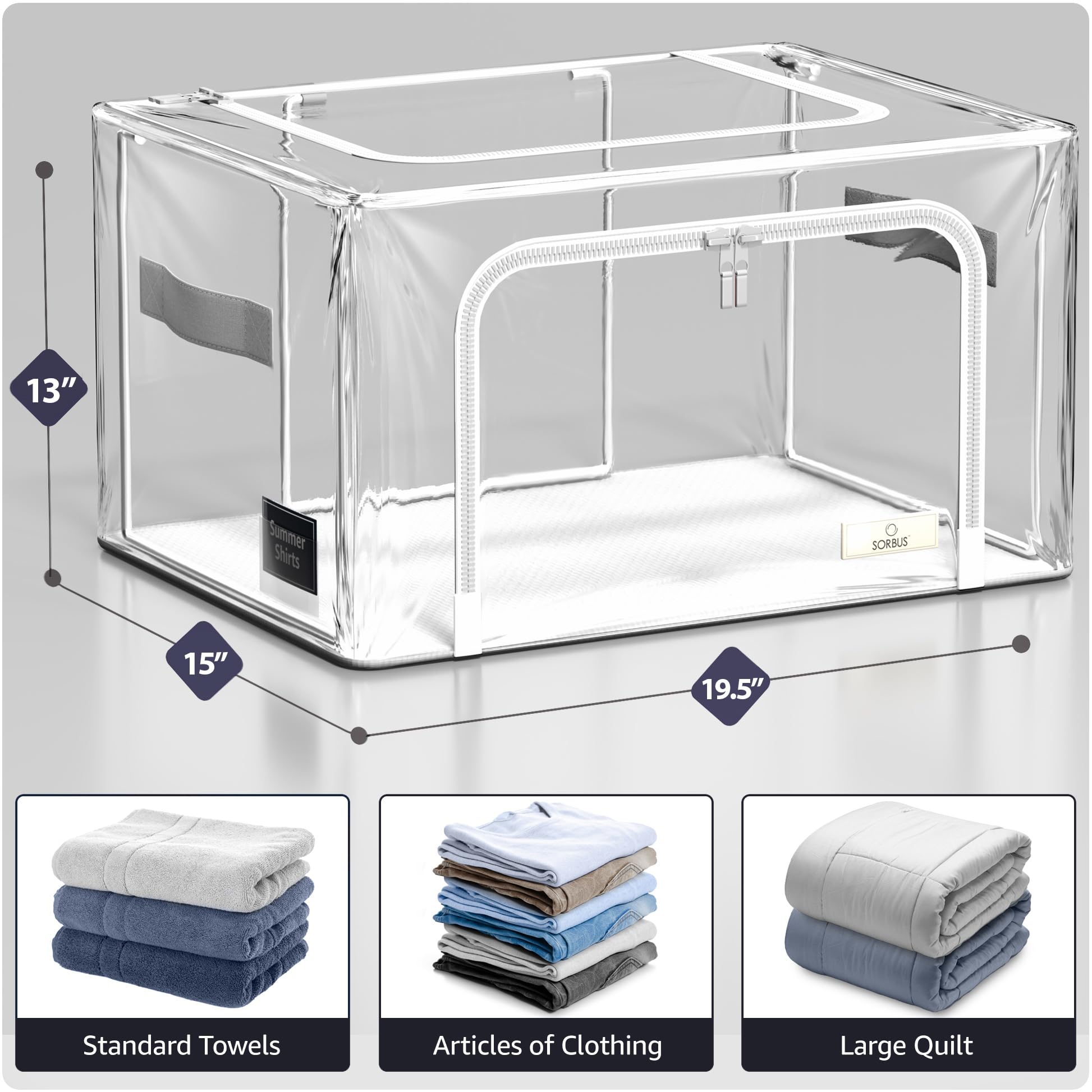 Sorbus Storage Bins with Metal Frame - Stackable & Foldable Clothes Organizer Bags - Clear Soft Plastic Storage Containers (4 Pack, Medium) - Image 4