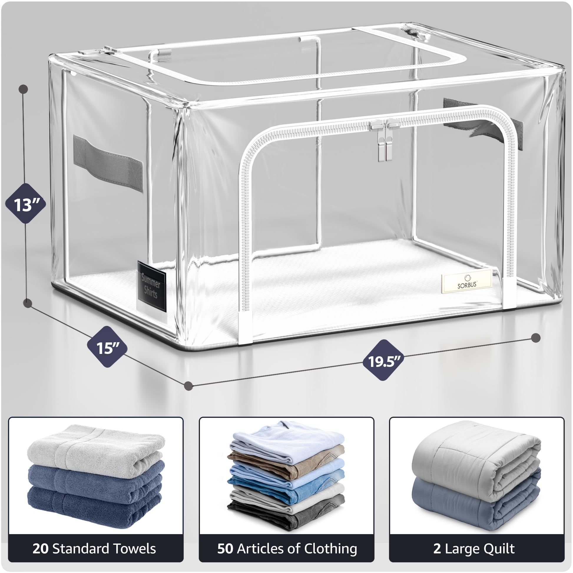 Sorbus Storage Bins with Metal Frame - Stackable & Foldable Clothes Organizer Bags - Clear Soft Plastic Storage Containers (4 Pack, Medium) - Image 5