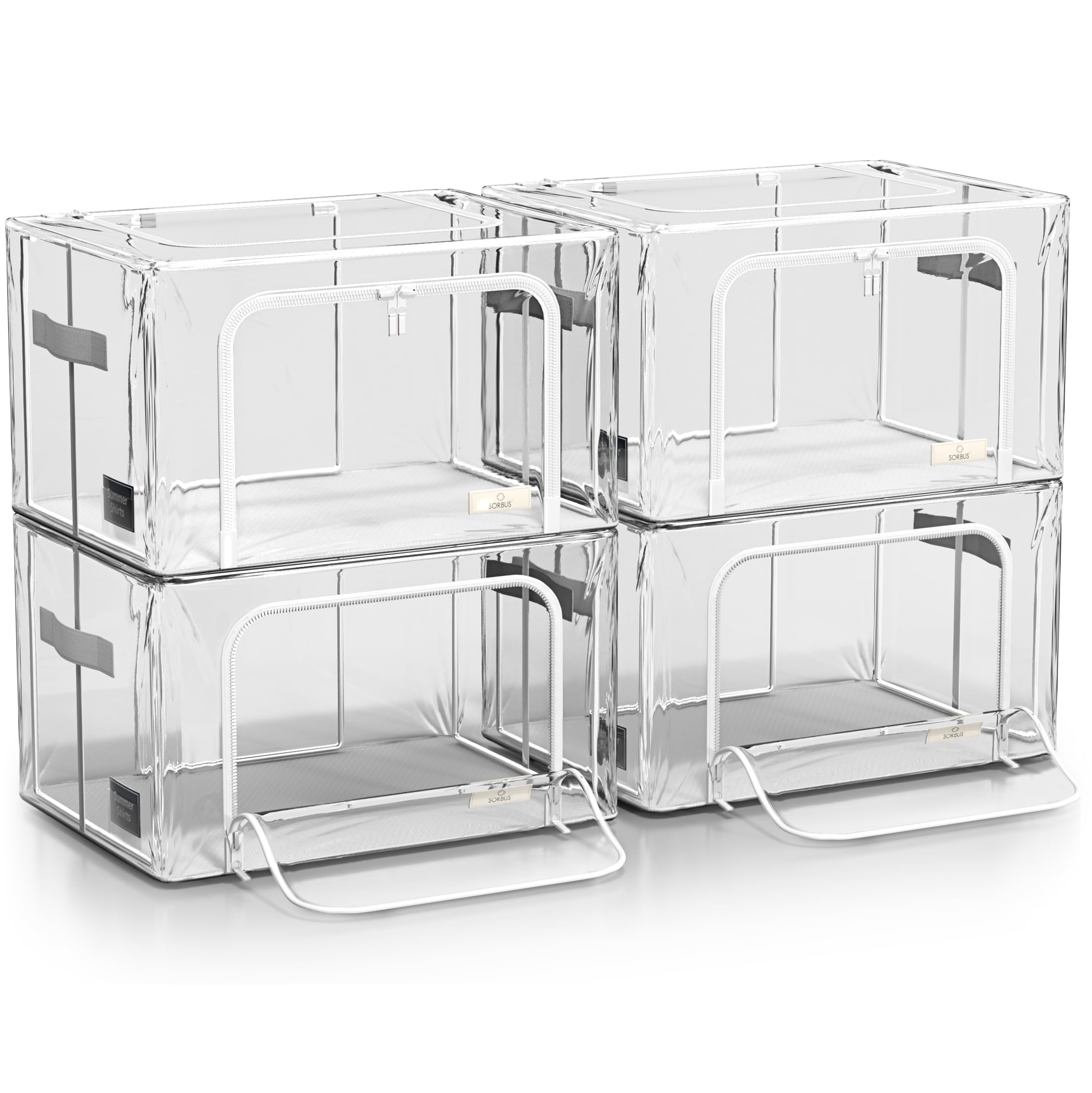 Sorbus Storage Bins with Metal Frame - Stackable & Foldable Clothes Organizer Bags - Clear Soft Plastic Storage Containers (4 Pack, Medium) - Image 8