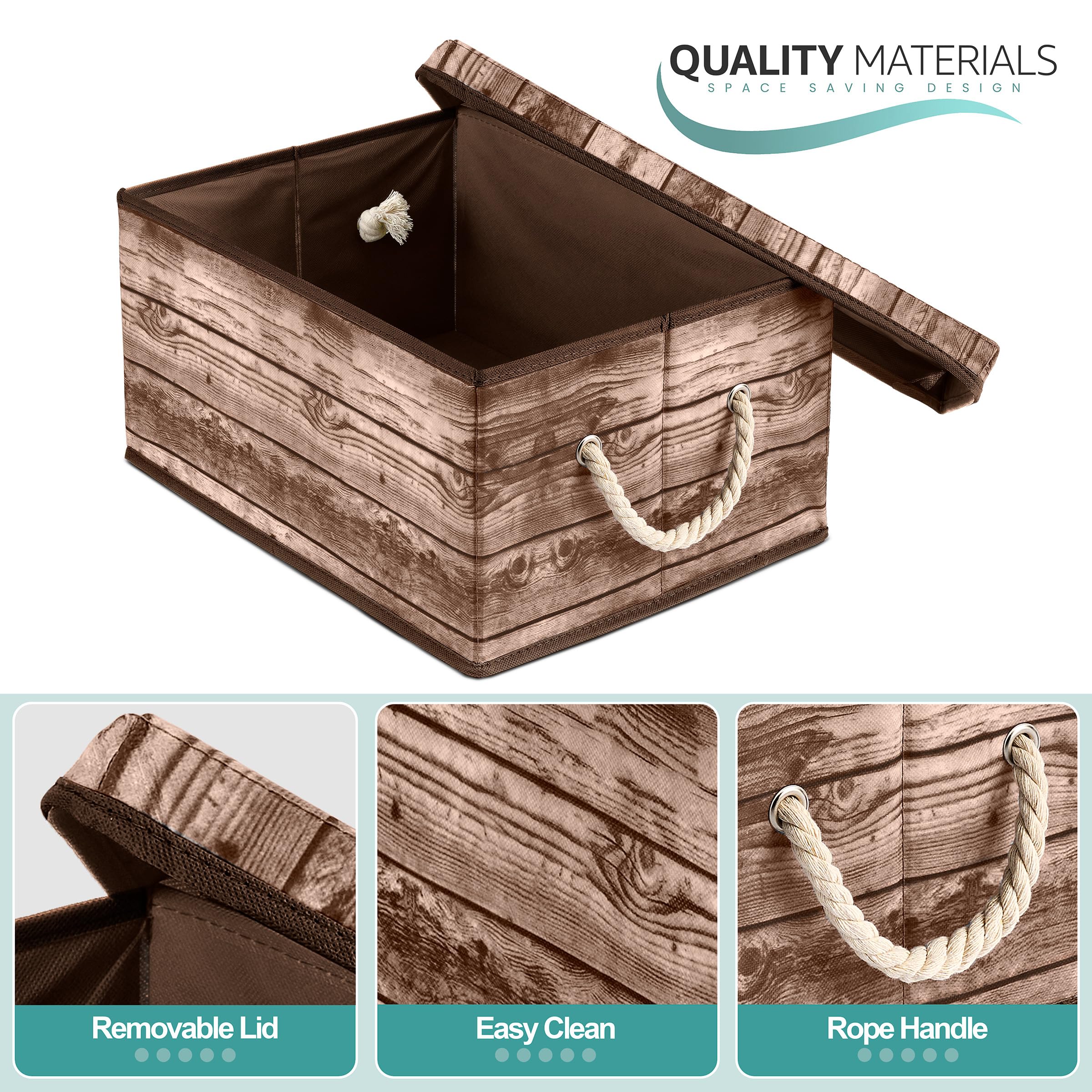 Sorbus Storage Box Set with Lid, Carry Handles, Foldable Frame, Rustic Wood Grain Print Bins, Great for Toys, Memorabilia, Closet, Office, Bedroom, 2-Pack (Wood Box Set - Brown) - Image 4