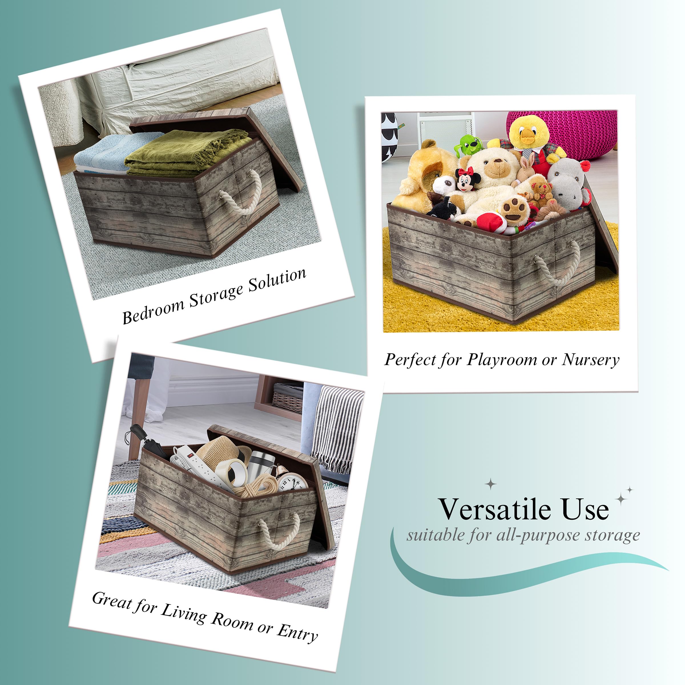 Sorbus Storage Box Set with Lid, Carry Handles, Foldable Frame, Rustic Wood Grain Print Bins, Great for Toys, Memorabilia, Closet, Office, Bedroom, 2-Pack (Wood Box Set - Brown) - Image 6