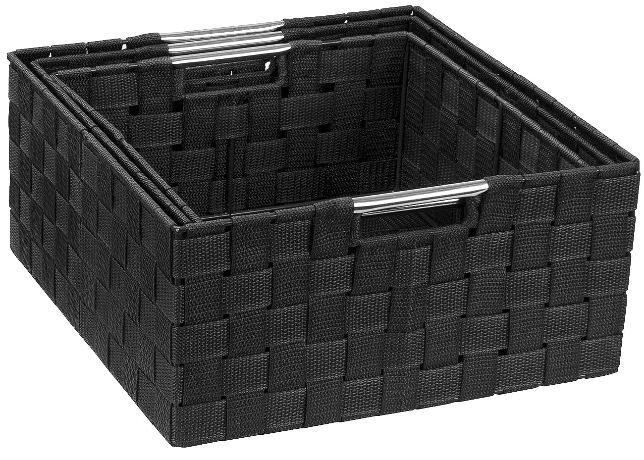 Sorbus Storage Box Woven Basket Bin Container Tote Cube Organizer Set Stackable Storage Basket Woven Strap Shelf Organizer Built-In Carry Handles (Black) - Image 6