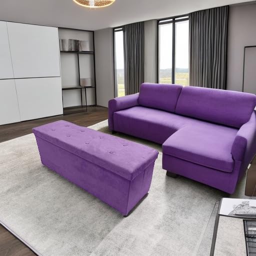 Sorbus Storage Ottoman Bench – 43 in Purple Toy Box for Living Room, Hallway, End of Bed, Bedroom Bench Large Folding Chest Seat Trunk Blankets, Coffee Table, Foot Rest– Tufted Velvet Linen Fabric - Image 5
