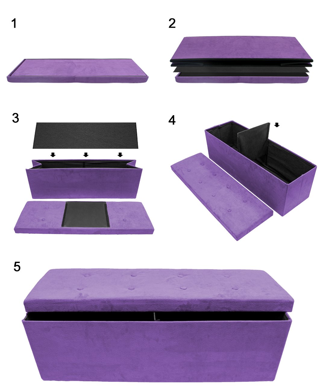 Sorbus Storage Ottoman Bench – 43 in Purple Toy Box for Living Room, Hallway, End of Bed, Bedroom Bench Large Folding Chest Seat Trunk Blankets, Coffee Table, Foot Rest– Tufted Velvet Linen Fabric - Image 8