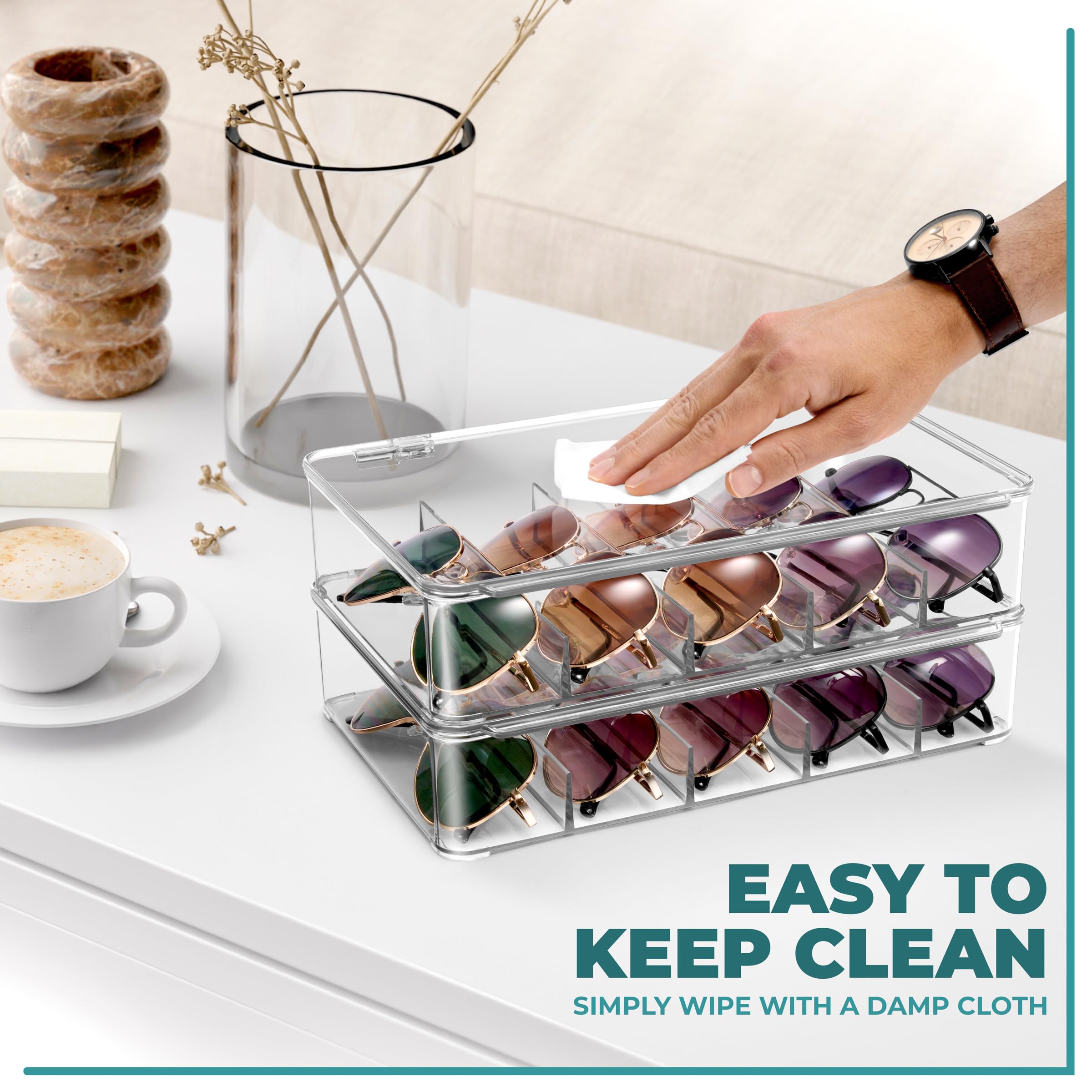 Sorbus Sunglasses Organizer - Plastic Stackable Eyeglass Case Storage Organizer for Multiple Glasses - Reading Glasses - Image 3