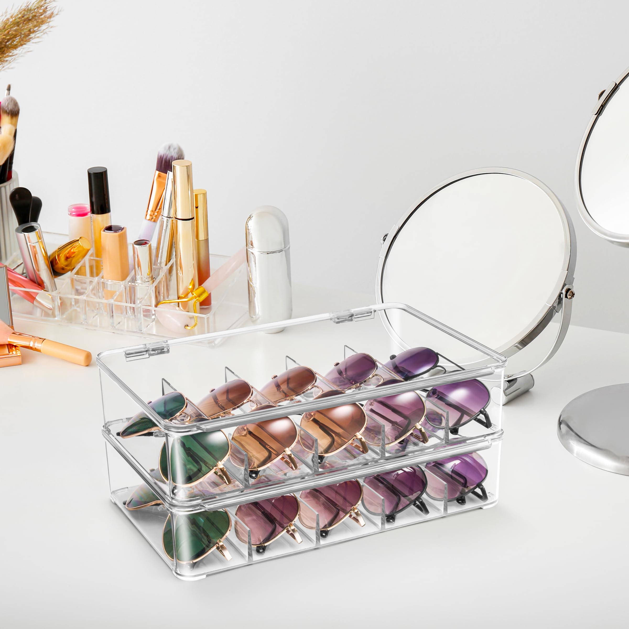Sorbus Sunglasses Organizer - Plastic Stackable Eyeglass Case Storage Organizer for Multiple Glasses - Reading Glasses - Image 7