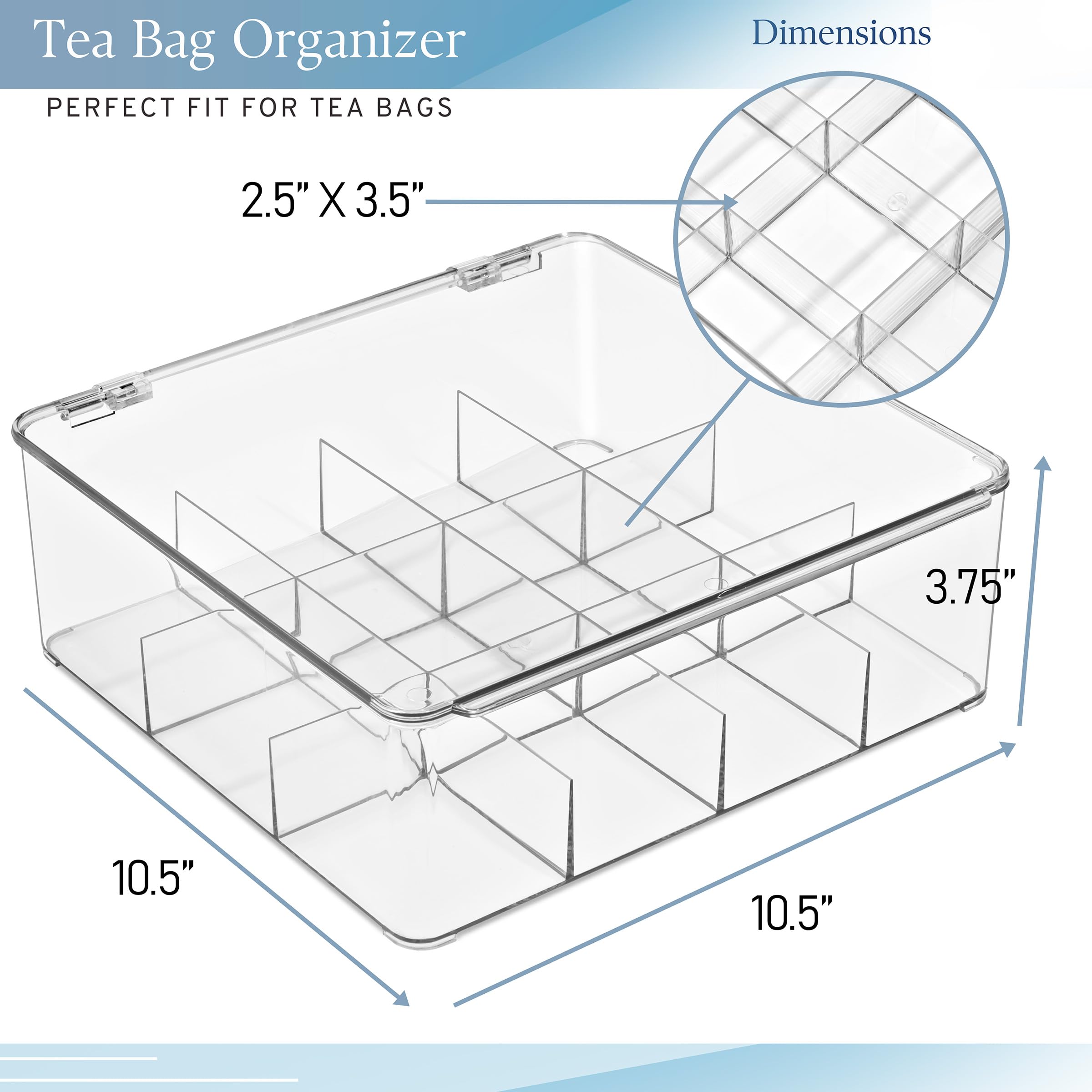 Sorbus Tea Bag Organizer, Stackable Tea Bag Storage Organizer with 12 Compartments and Hinged Lid, Plastic Tea Bag Holder for Kitchen Organizers - Image 2