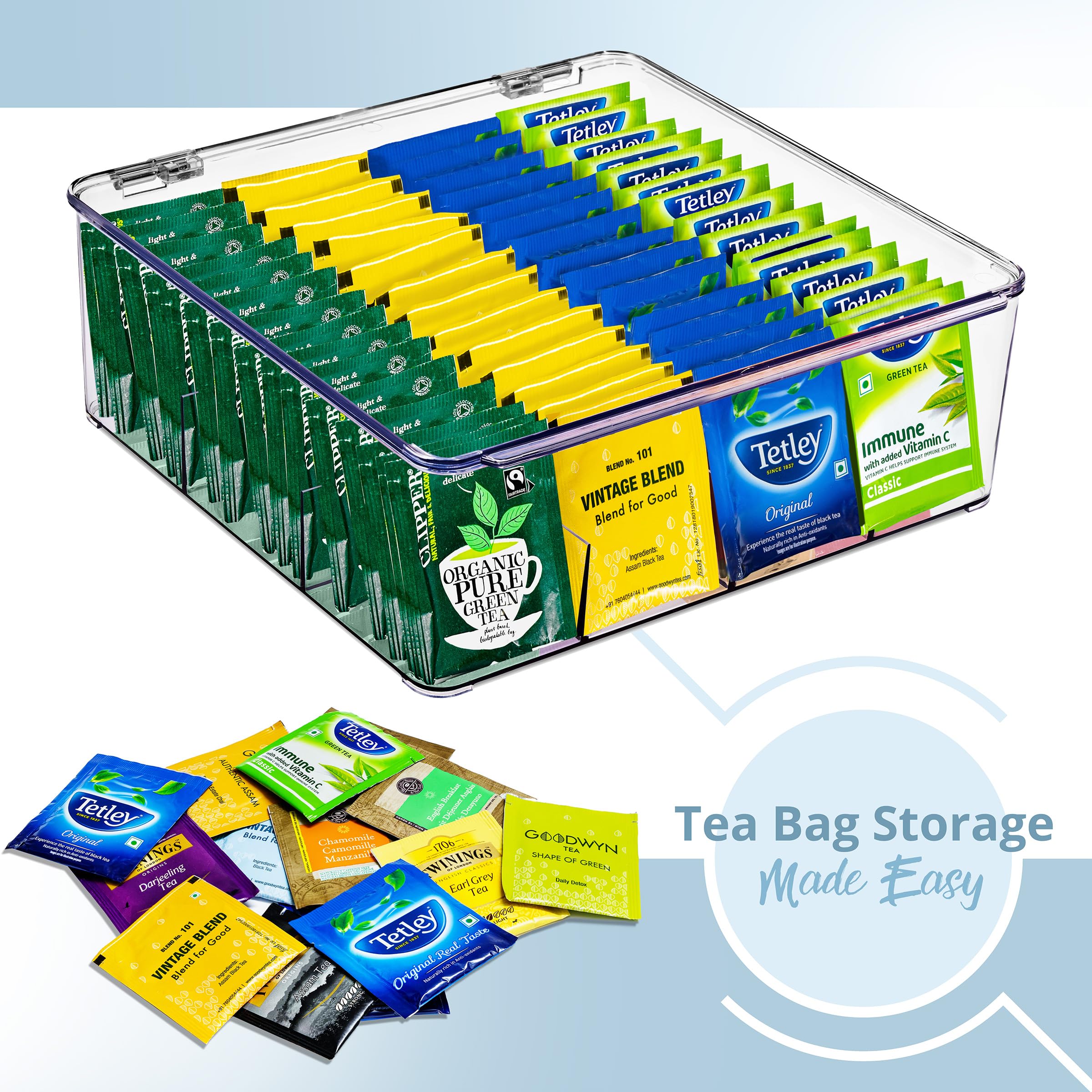 Sorbus Tea Bag Organizer, Stackable Tea Bag Storage Organizer with 12 Compartments and Hinged Lid, Plastic Tea Bag Holder for Kitchen Organizers - Image 5