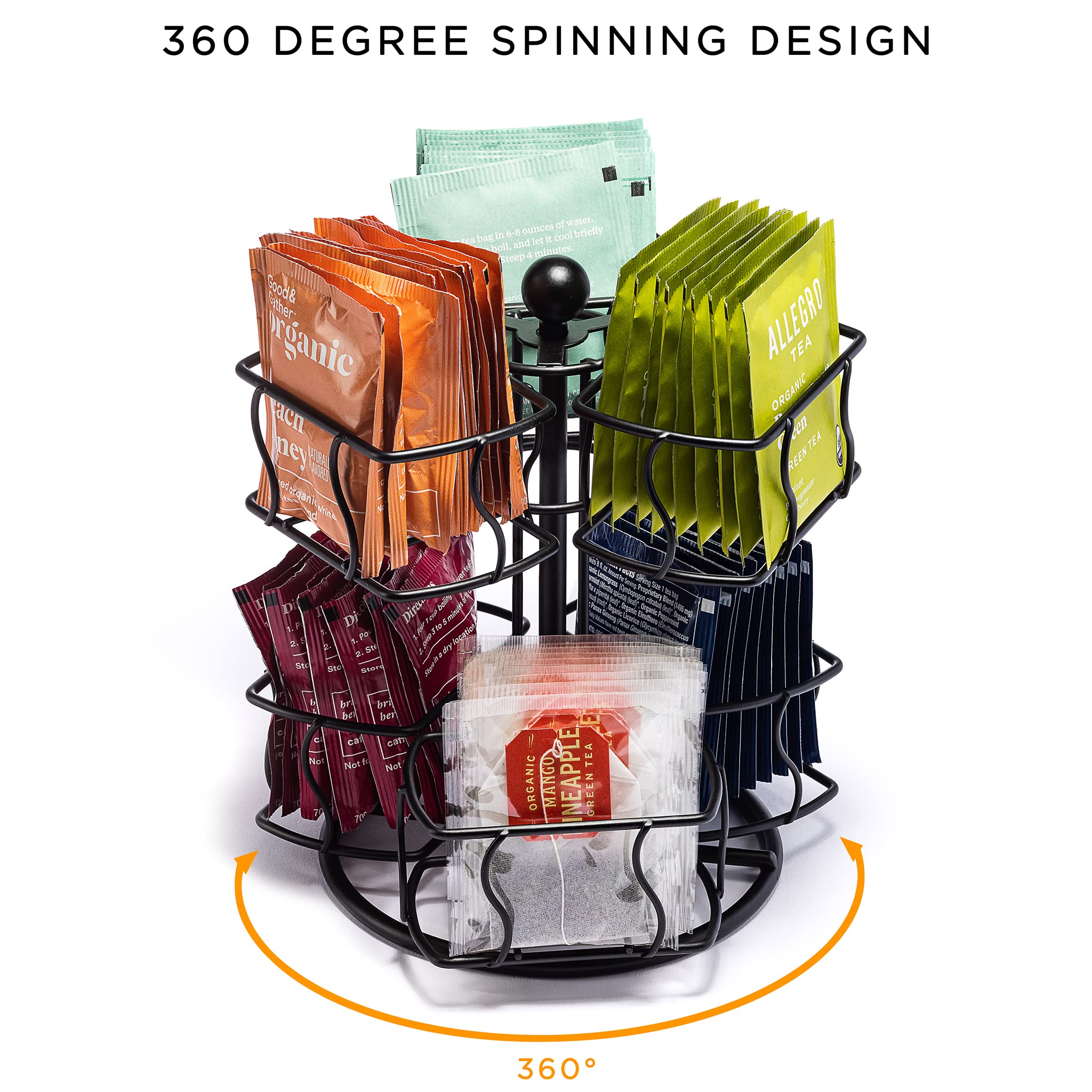 Sorbus Tea Bag Spinning Carousel - Tea Caddy Organizer for Countertop - Matcha Station Accessories - 2 Tier Revolving Storage for Pantry - Holds Up to 60 Large Tea Bags - Image 4