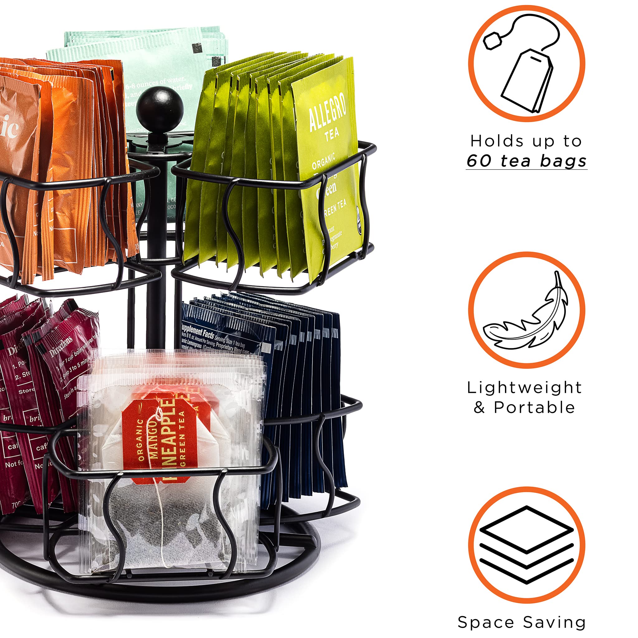 Sorbus Tea Bag Spinning Carousel - Tea Caddy Organizer for Countertop - Matcha Station Accessories - 2 Tier Revolving Storage for Pantry - Holds Up to 60 Large Tea Bags - Image 5