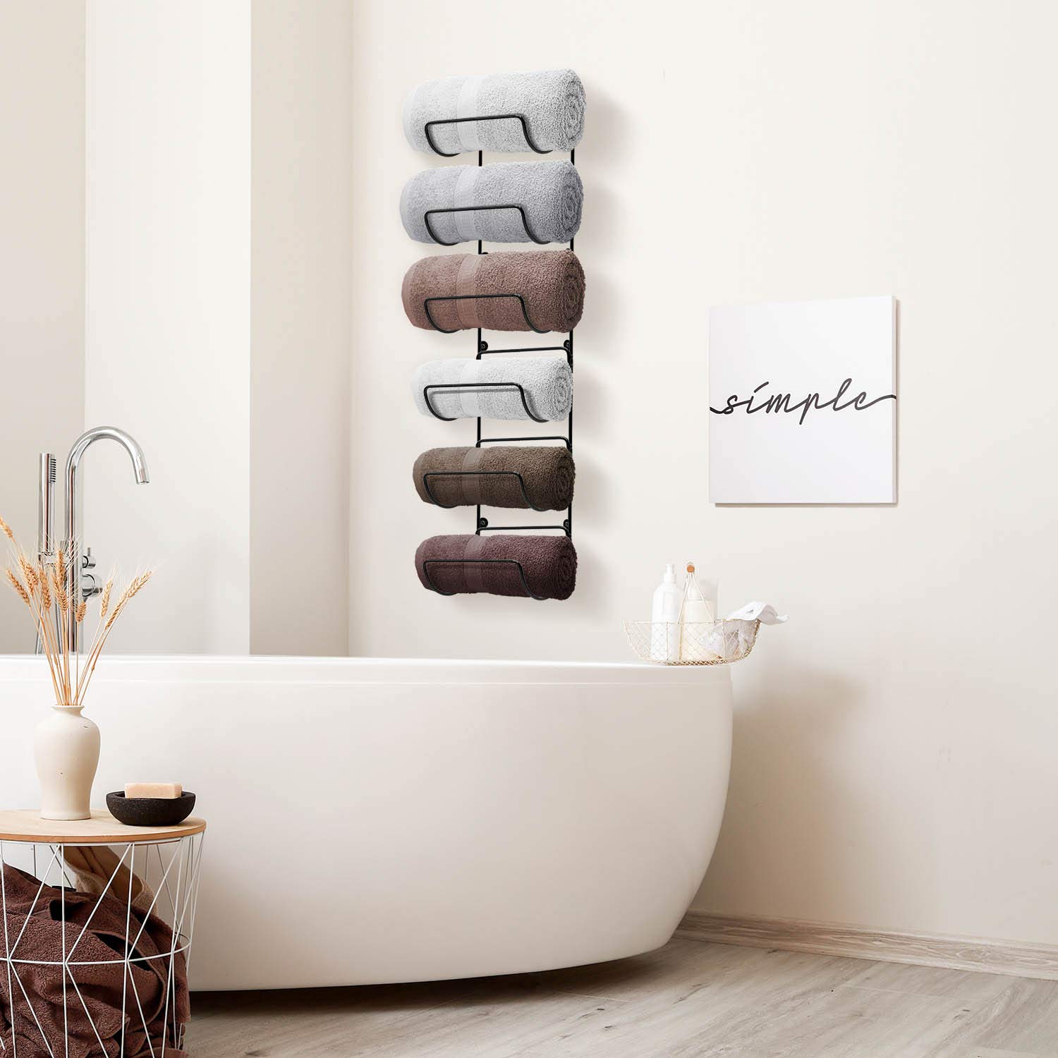 Sorbus Towel Rack Wall Mount – 6 Compartments of Black Metal Bathroom Towel Holder Set - Bathroom Organizer, for Gym Spa, Camper, Rv, Back of Door, Cabinet - Wine Rack Wall Mounted for Kitchen, Bar - Image 2