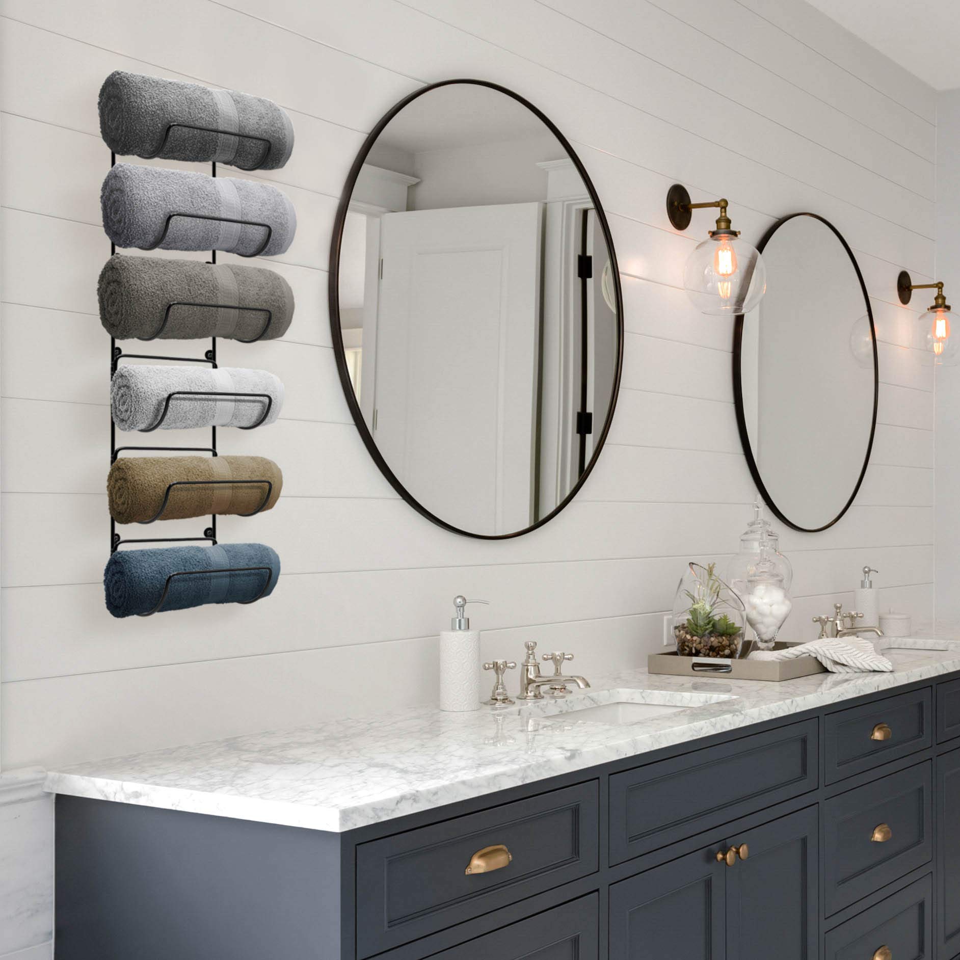 Sorbus Towel Rack Wall Mount – 6 Compartments of Black Metal Bathroom Towel Holder Set - Bathroom Organizer, for Gym Spa, Camper, Rv, Back of Door, Cabinet - Wine Rack Wall Mounted for Kitchen, Bar - Image 6