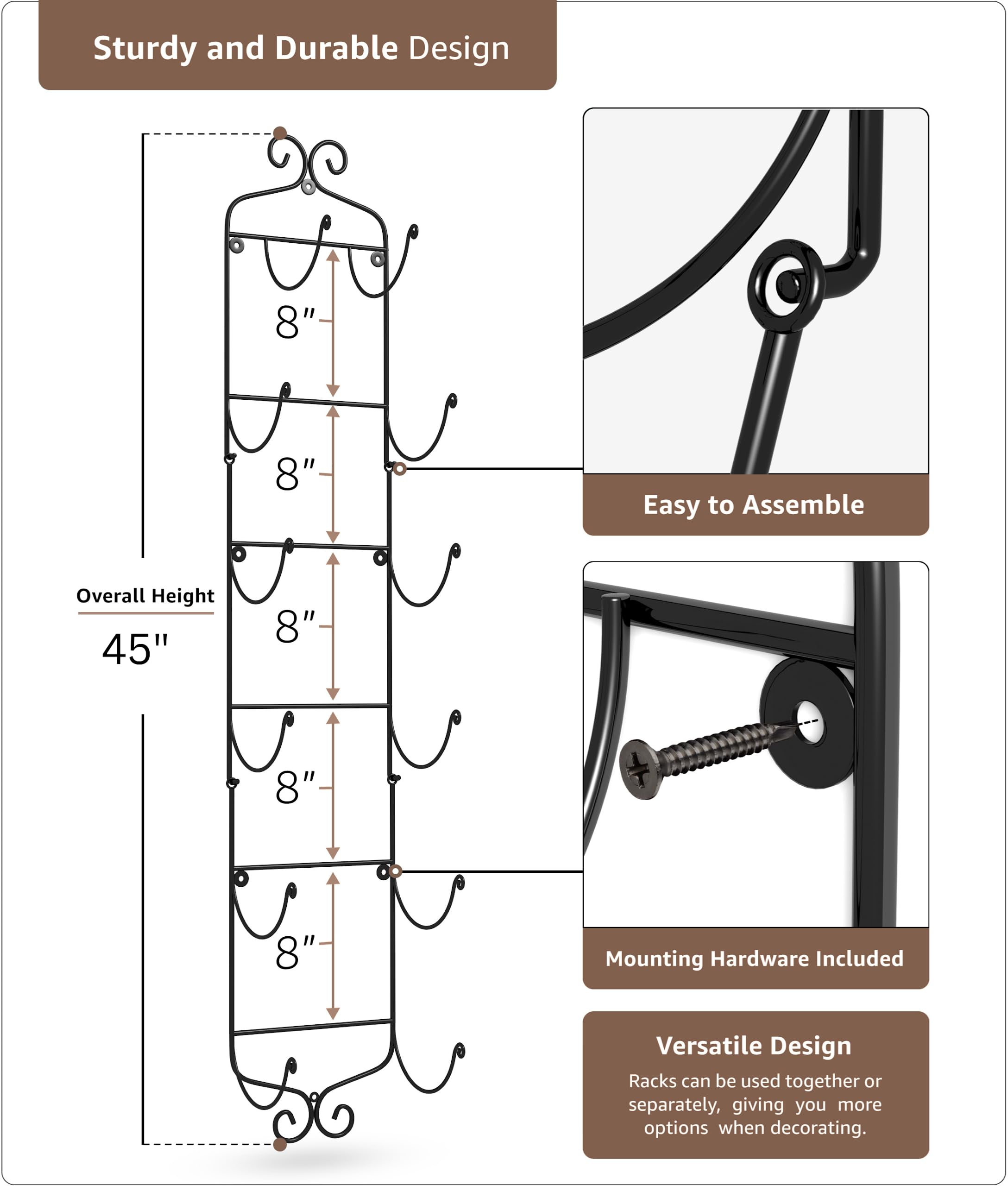 Sorbus Towel Rack Wall Mounted – Metal Towel Holder for Bathroom Wall, Washcloth, Rolled Bath Towels, Spa, Gym, Camper Rv, Shelf Cabinet - 6 Level Wine Rack Wall Mounted for Kitchen Bar, Wine Cellar - Image 3
