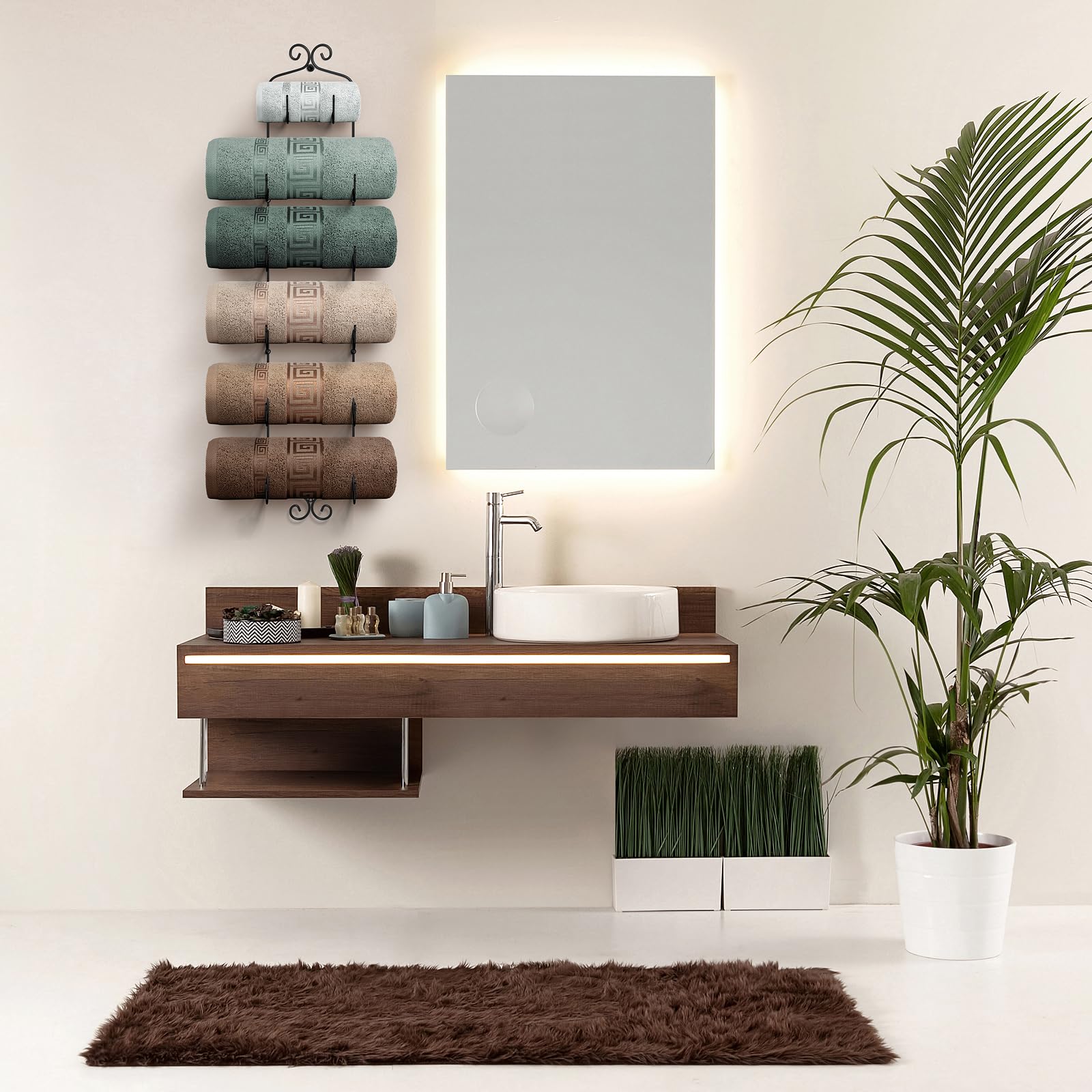 Sorbus Towel Rack Wall Mounted – Metal Towel Holder for Bathroom Wall, Washcloth, Rolled Bath Towels, Spa, Gym, Camper Rv, Shelf Cabinet - 6 Level Wine Rack Wall Mounted for Kitchen Bar, Wine Cellar - Image 5