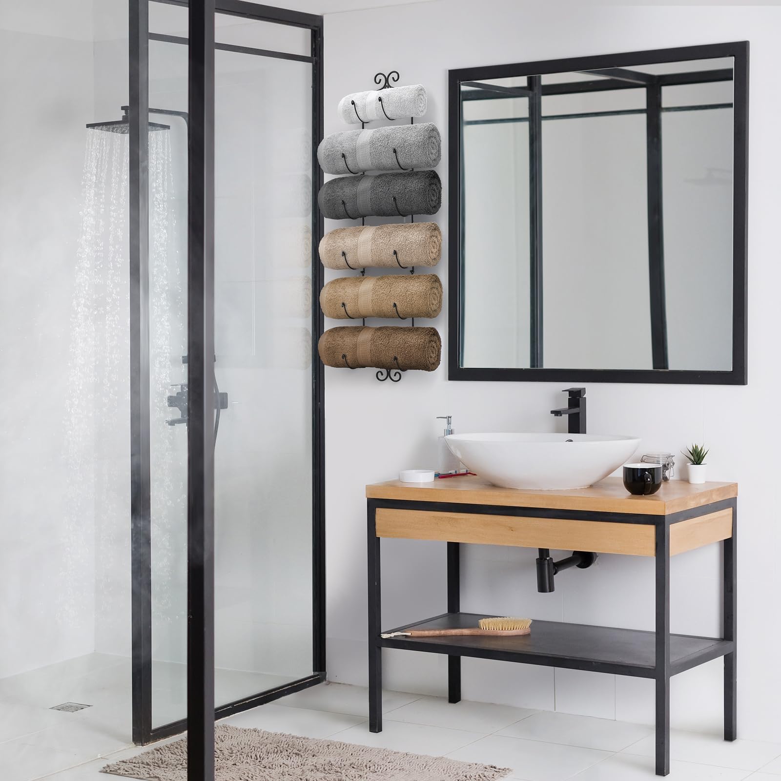 Sorbus Towel Rack Wall Mounted – Metal Towel Holder for Bathroom Wall, Washcloth, Rolled Bath Towels, Spa, Gym, Camper Rv, Shelf Cabinet - 6 Level Wine Rack Wall Mounted for Kitchen Bar, Wine Cellar - Image 7