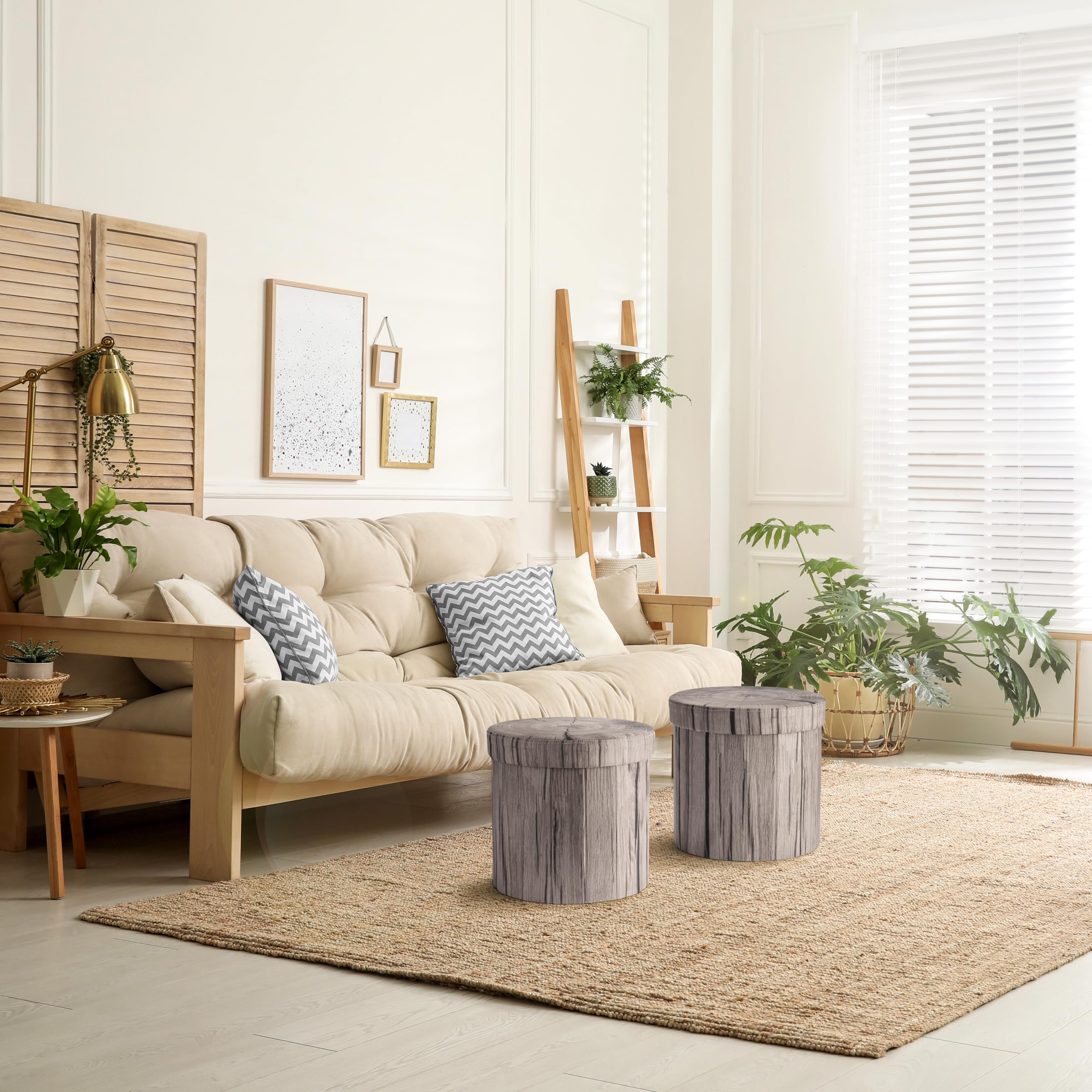 Sorbus Tree Stump Stool, Storage Ottoman 15 Inch Fake Tree Stumps Log Stool Storage, Artificial Tree Trunk, Perfect Footstool Kids Toy Chest, Rustic Log Cabin Decor Bench, Pedestal - Light Gray 2 Pack - Image 2