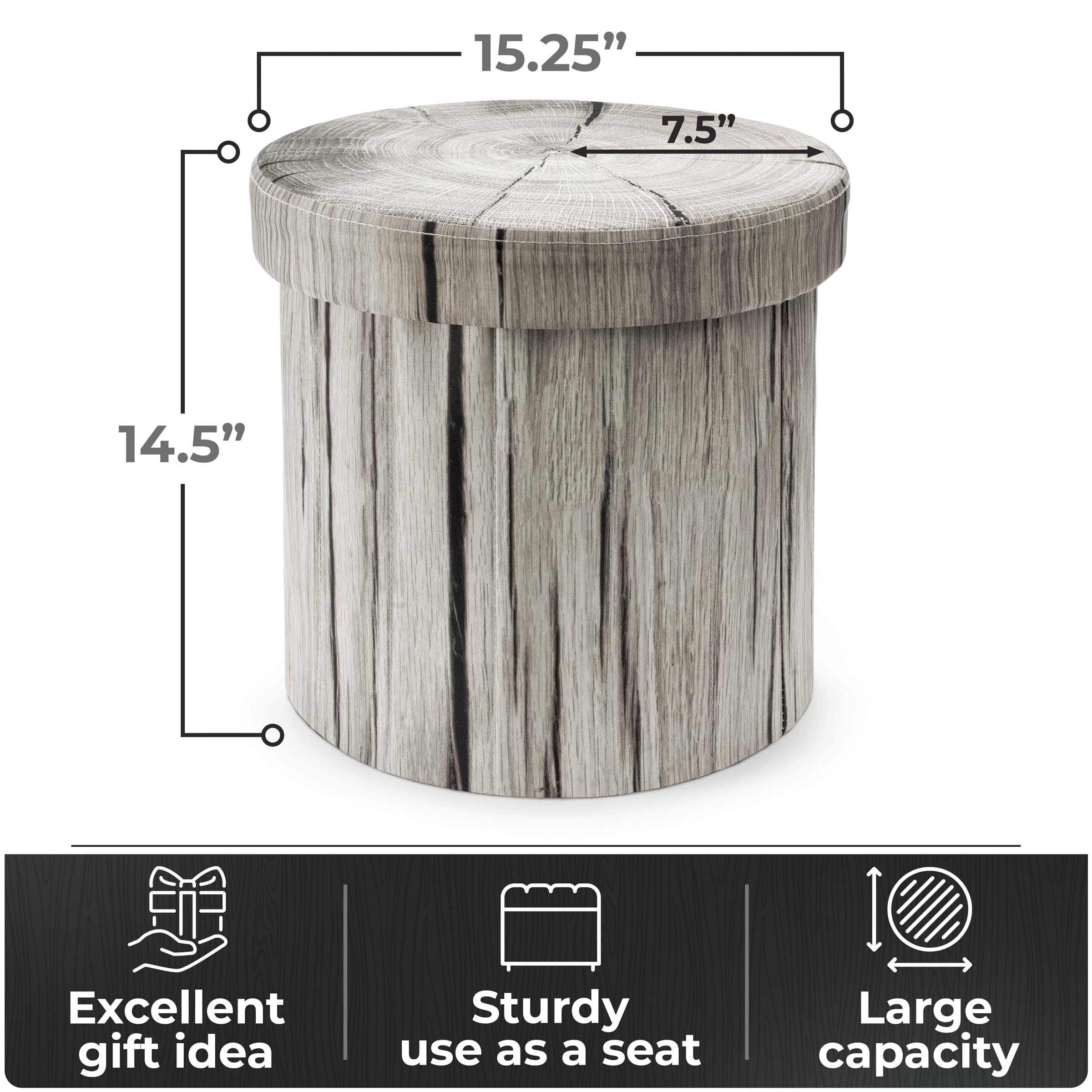 Sorbus Tree Stump Stool, Storage Ottoman 15 Inch Fake Tree Stumps Log Stool Storage, Artificial Tree Trunk, Perfect Footstool Kids Toy Chest, Rustic Log Cabin Decor Bench, Pedestal - Light Gray 2 Pack - Image 3